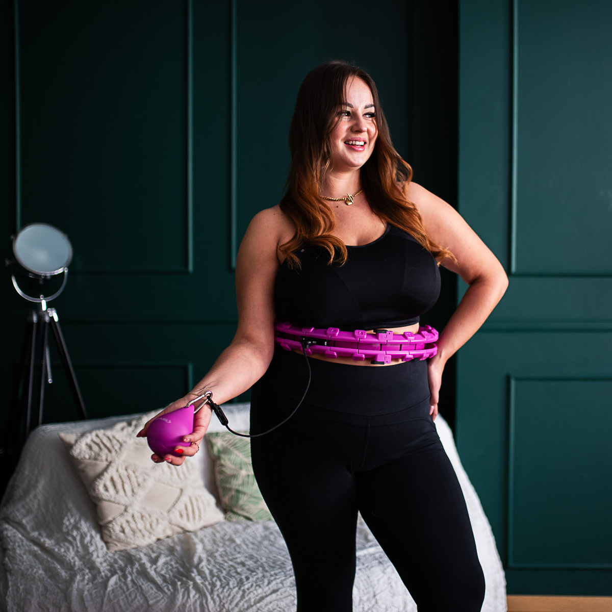 Sada masážní hula hoop HMS HHW12 PLUS Size se závažím a zeštíhlujícího pásu BR163 fialová