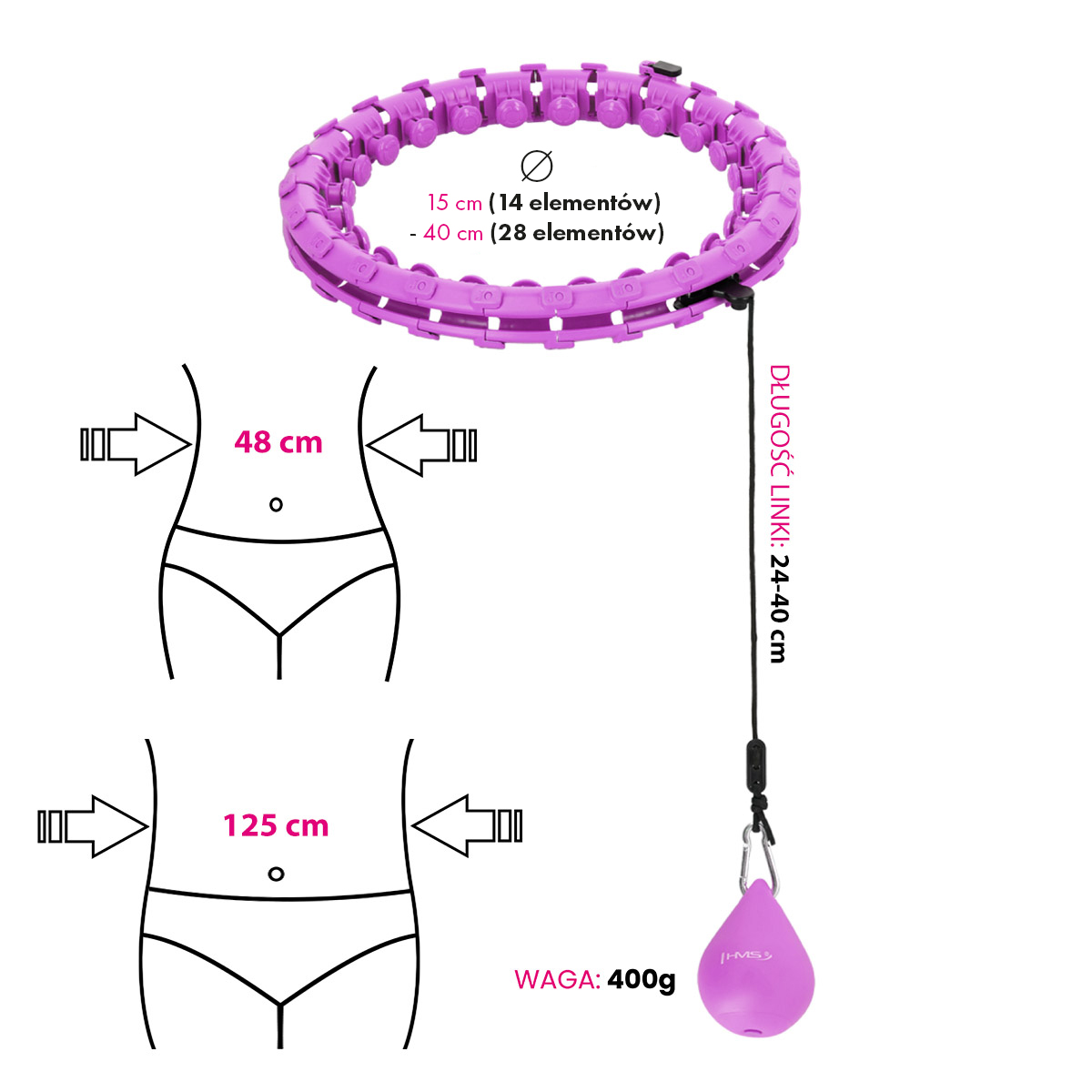 Sada masážní hula hoop HMS HHW12 PLUS Size se závažím a zeštíhlujícího pásu BR163 fialová