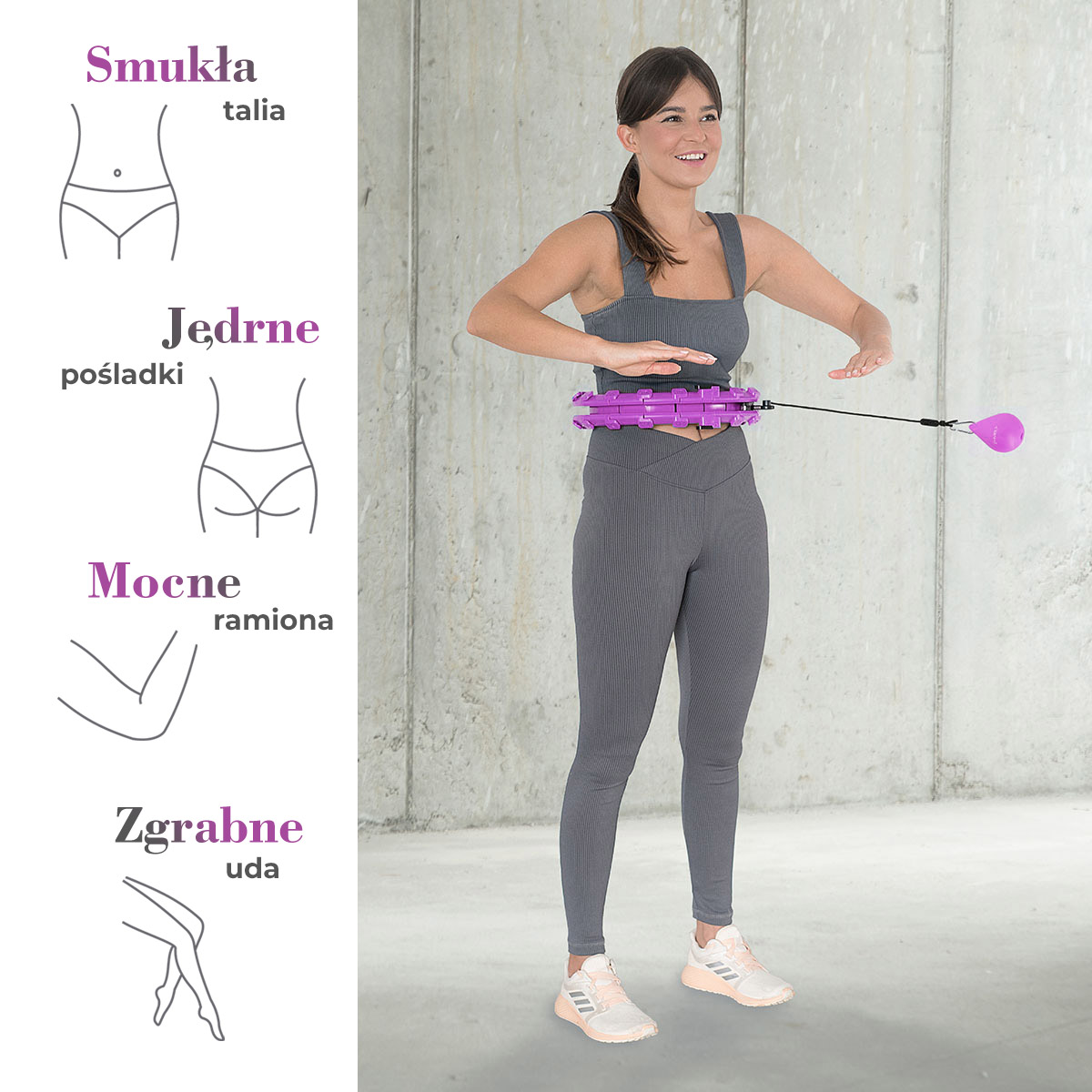 Sada masážní hula hoop HMS HHW12 PLUS Size se závažím a zeštíhlujícího pásu BR163 fialová