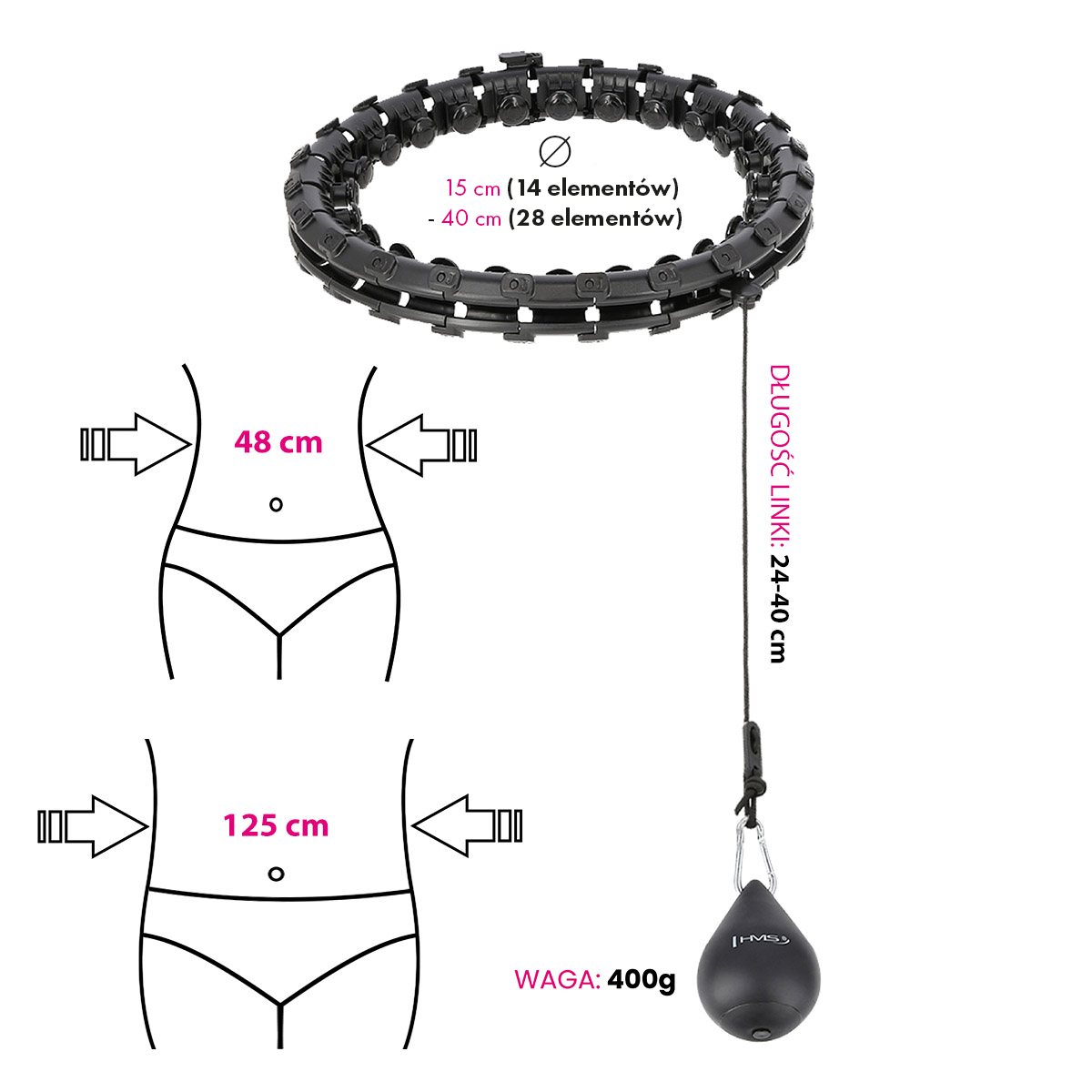 Masážní hula hoop HMS HHW12 plus size se závažím černá