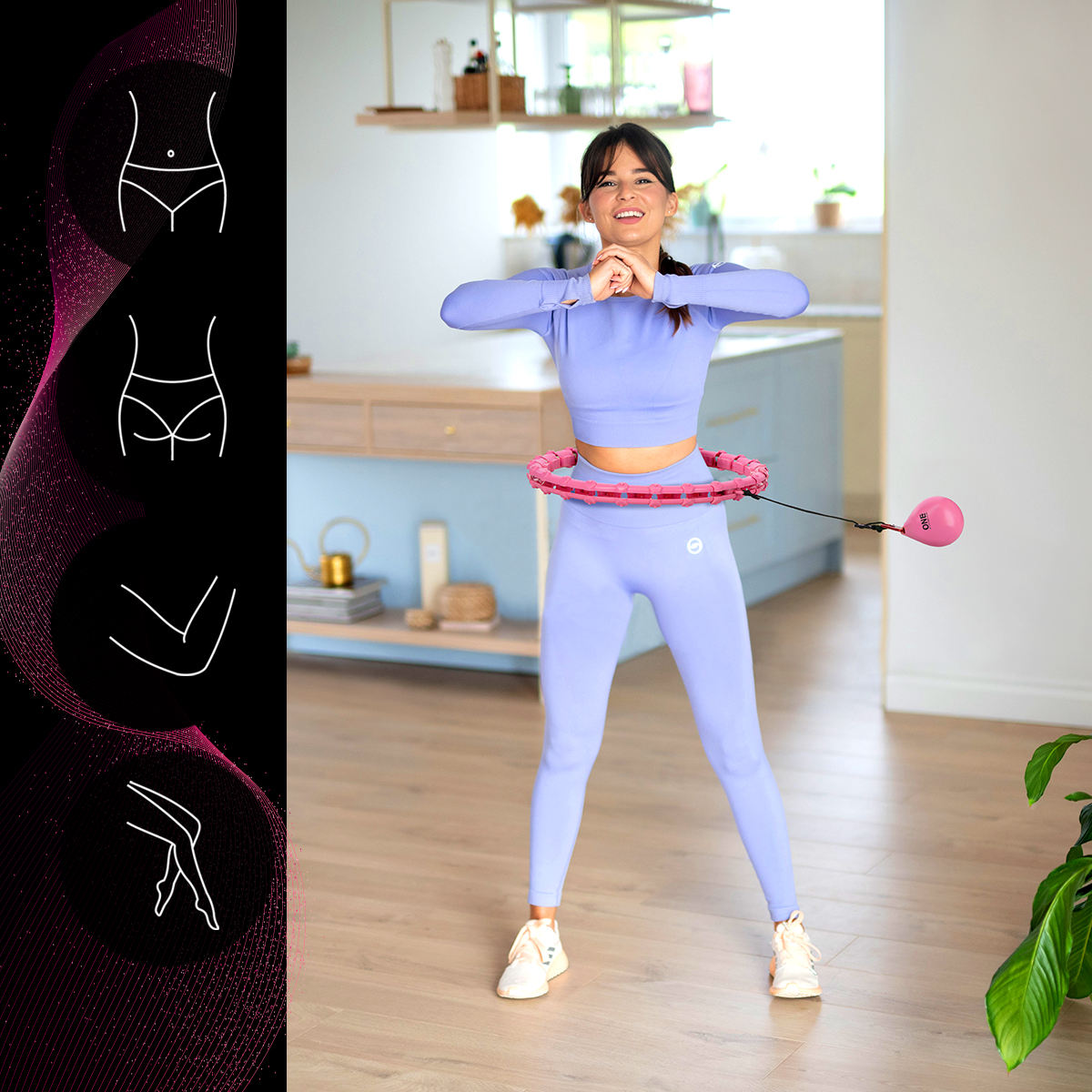 Sada masážní hula hoop ONE Fitness OHA02 se závažím a zeštíhlujícího pásu BR160 růžová