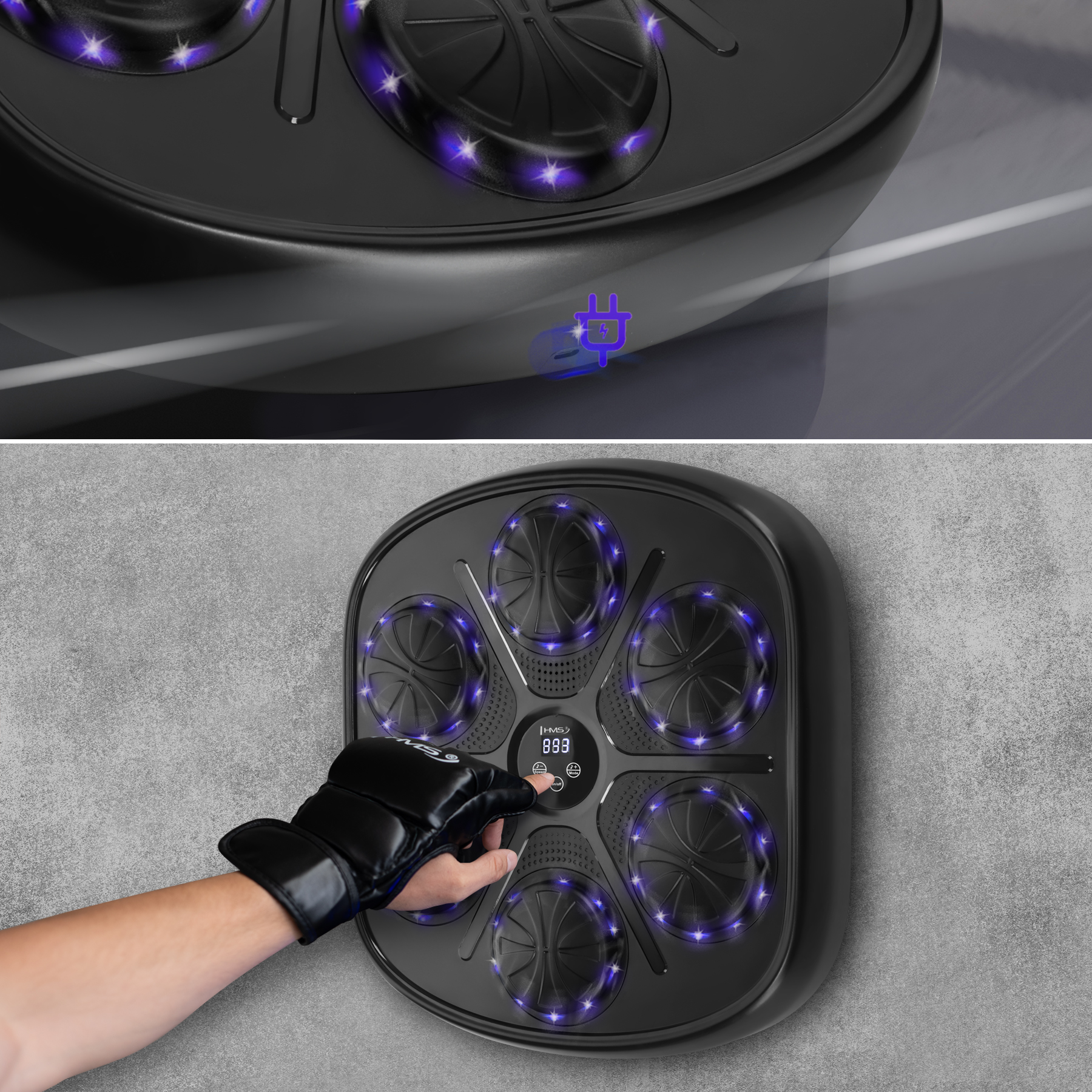 Elektronický boxerský terč HMS TB03 s LED, Bluetooth a rukavicemi (Music Boxing Machine)