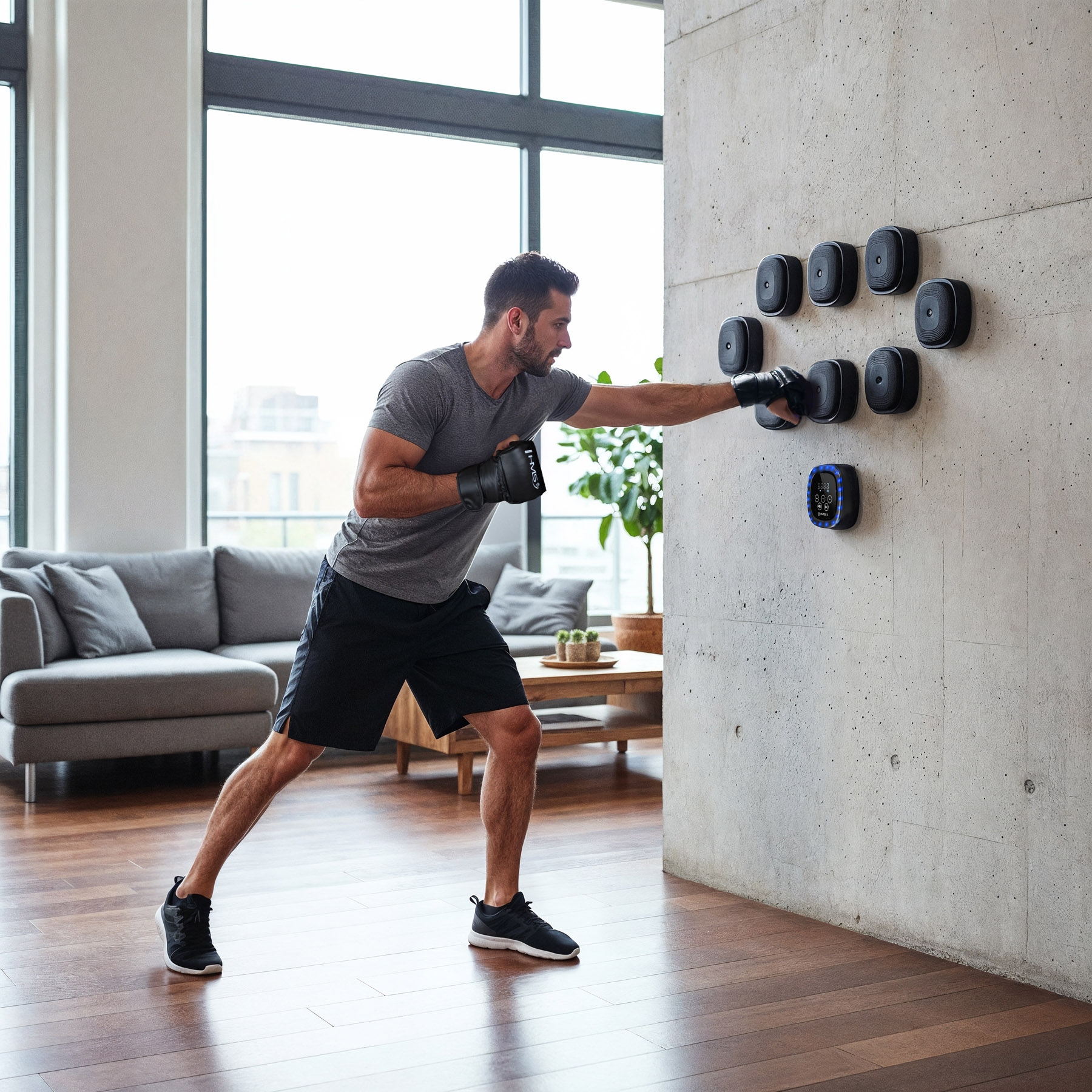 Elektronický modulární boxerský terč HMS TB05 s LED, Bluetooth a rukavicemi (Music Boxing Machine)