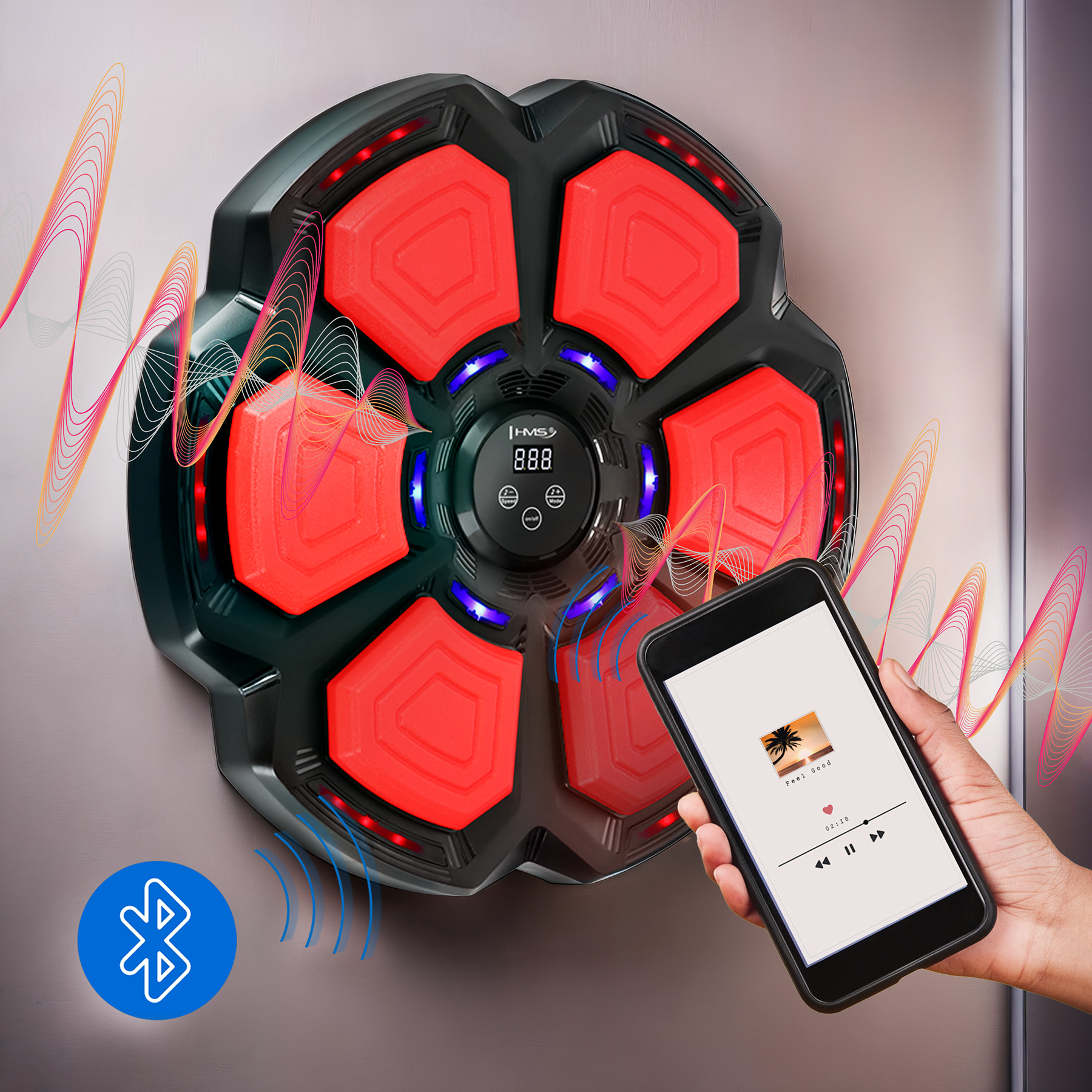 Elektronický boxerský terč HMS TB06 s LED, Bluetooth a rukavicemi (Music Boxing Machine)
