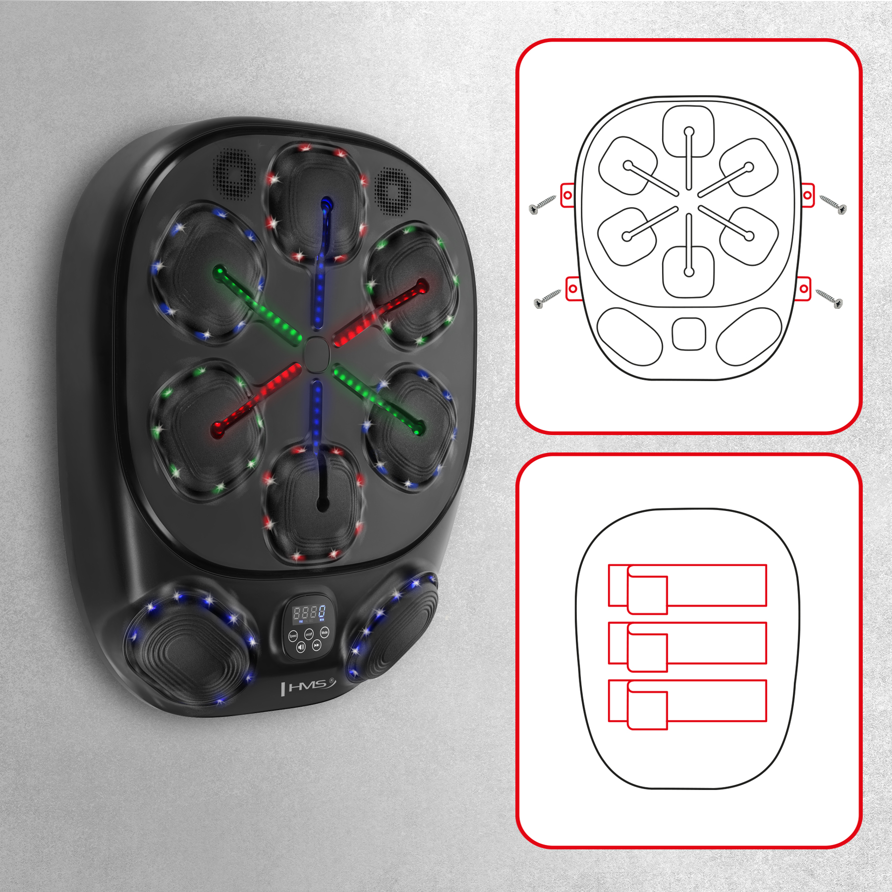 Elektronický boxerský terč HMS TB10 s LED, Bluetooth a rukavicemi (Music Boxing Machine)