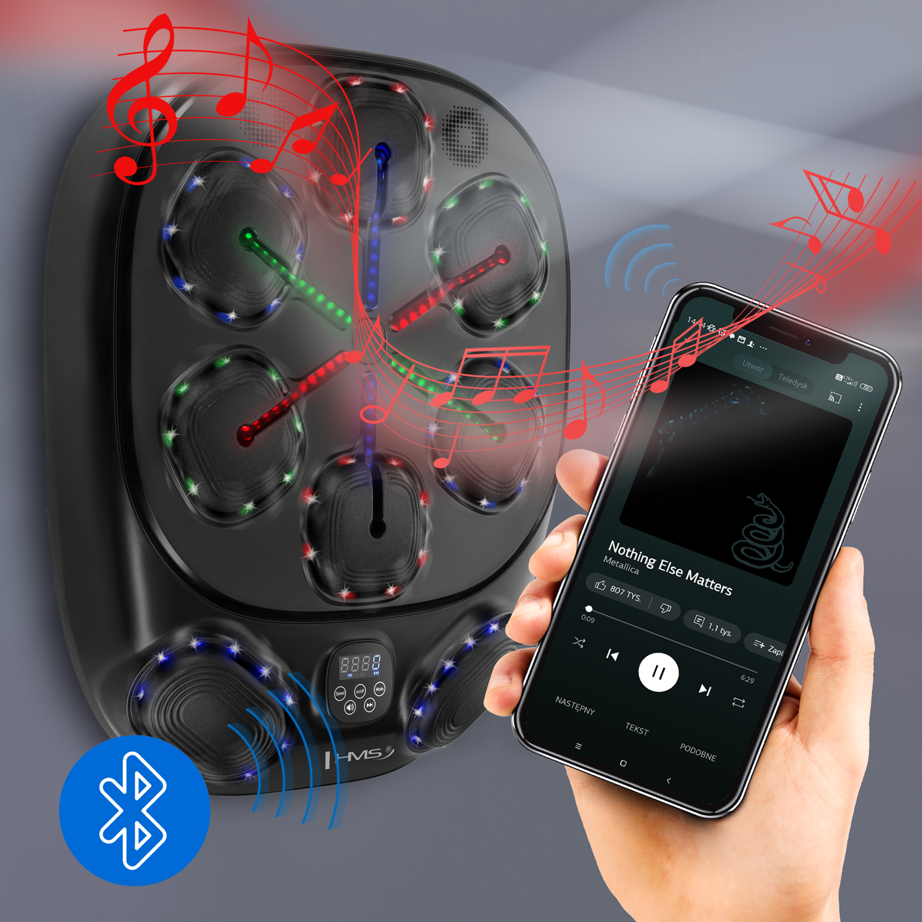 Elektronický boxerský terč HMS TB10 s LED, Bluetooth a rukavicemi (Music Boxing Machine)