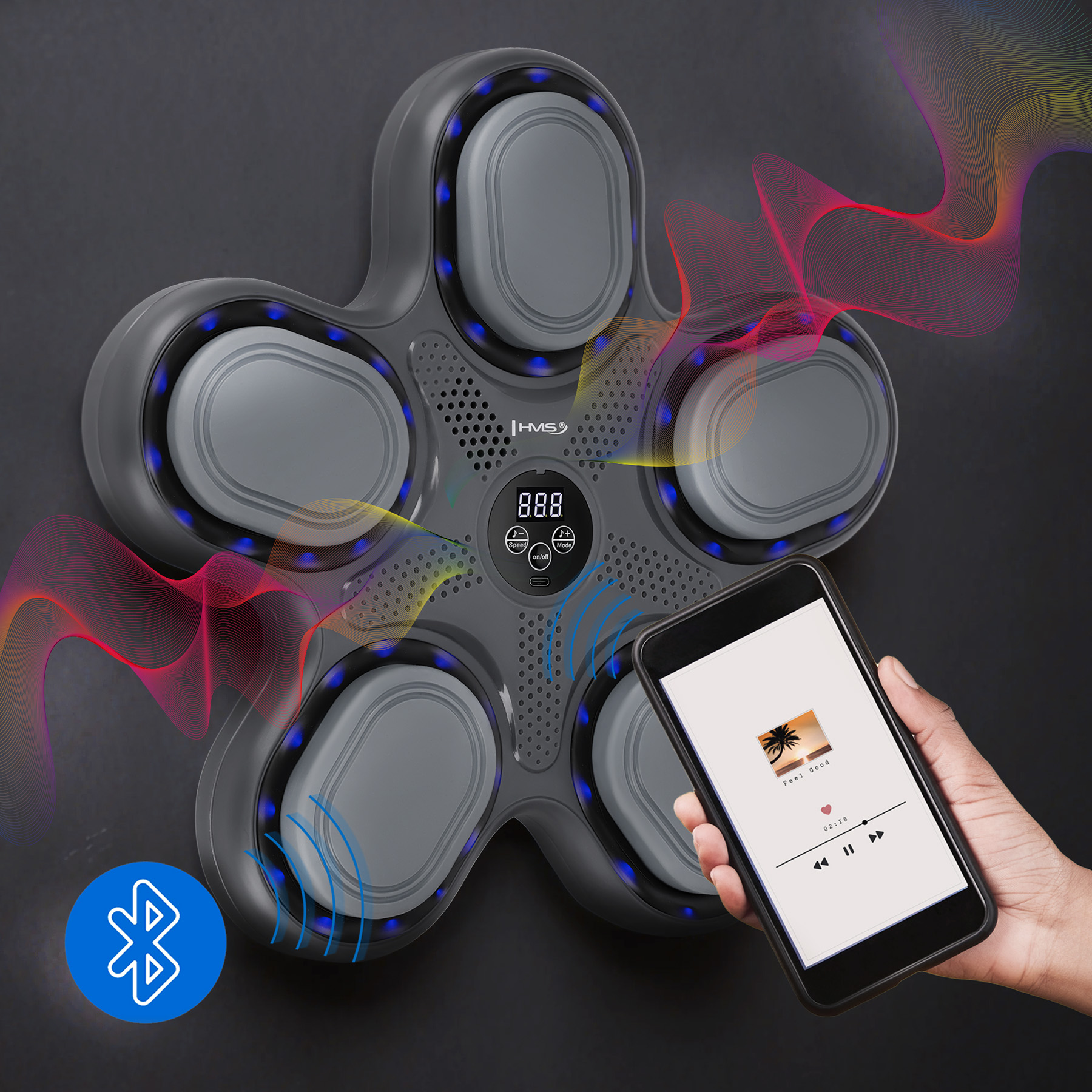 Elektronický boxerský terč HMS TB11 s LED, Bluetooth a rukavicemi (Music Boxing Machine)