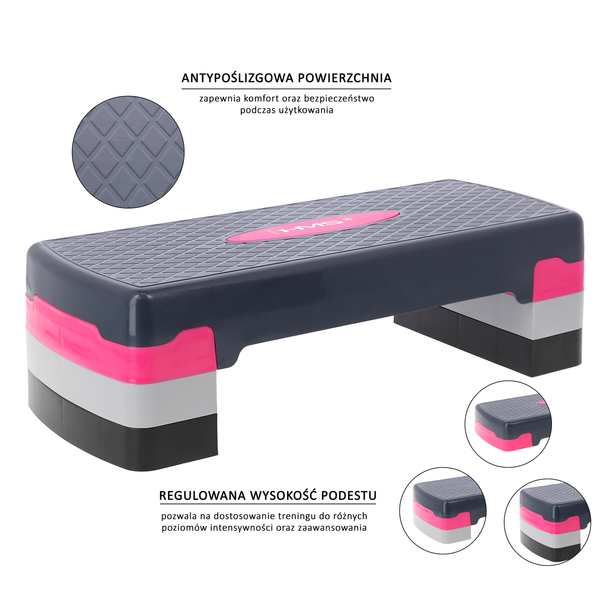 Step na aerobik HMS AS002 růžovo-šedý