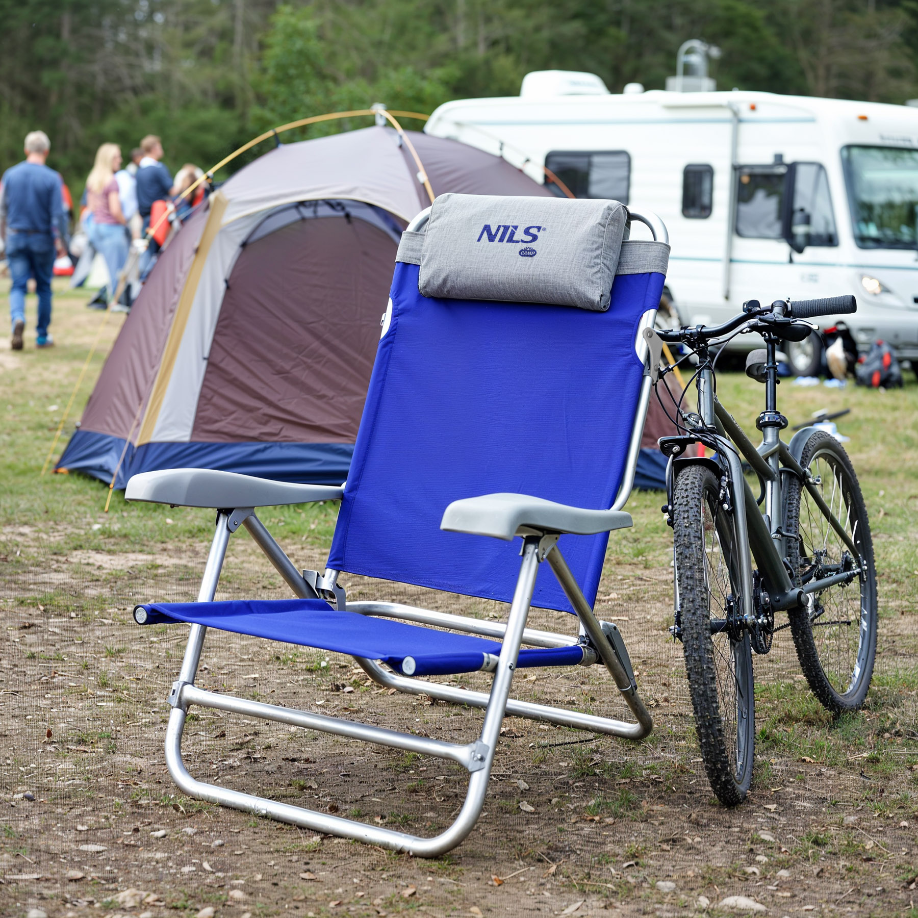Skládací kempingové křeslo NILS Camp NC3502 šedé/modré