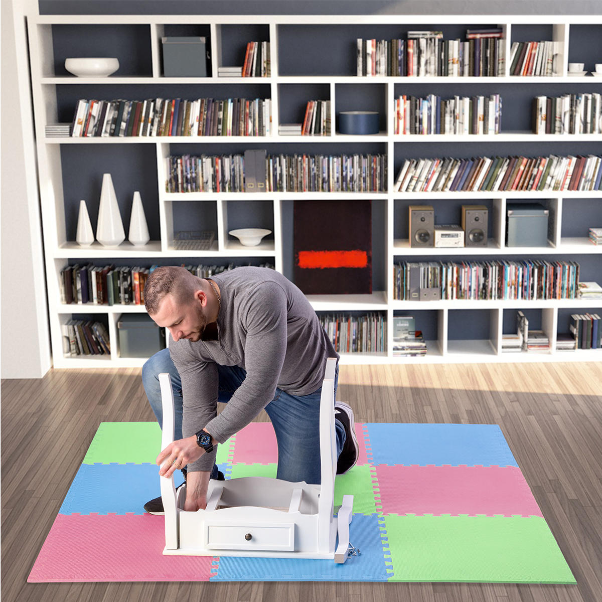 Ochranná puzzle podložka ONE Fitness MP10 zelená-modrá-červená
