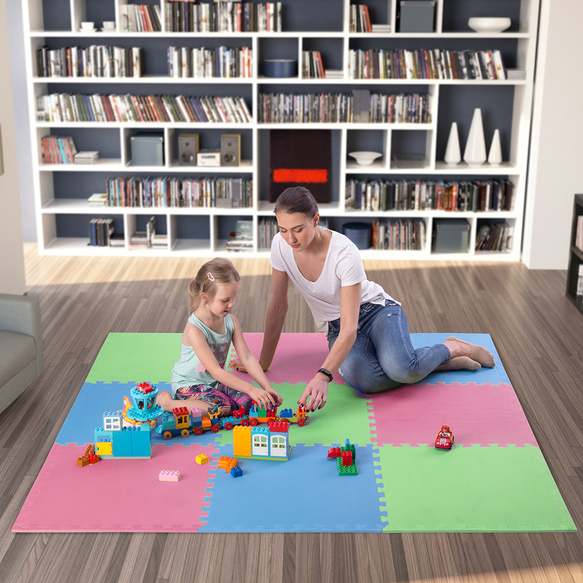 Ochranná puzzle podložka ONE Fitness MP10 zelená-modrá-červená