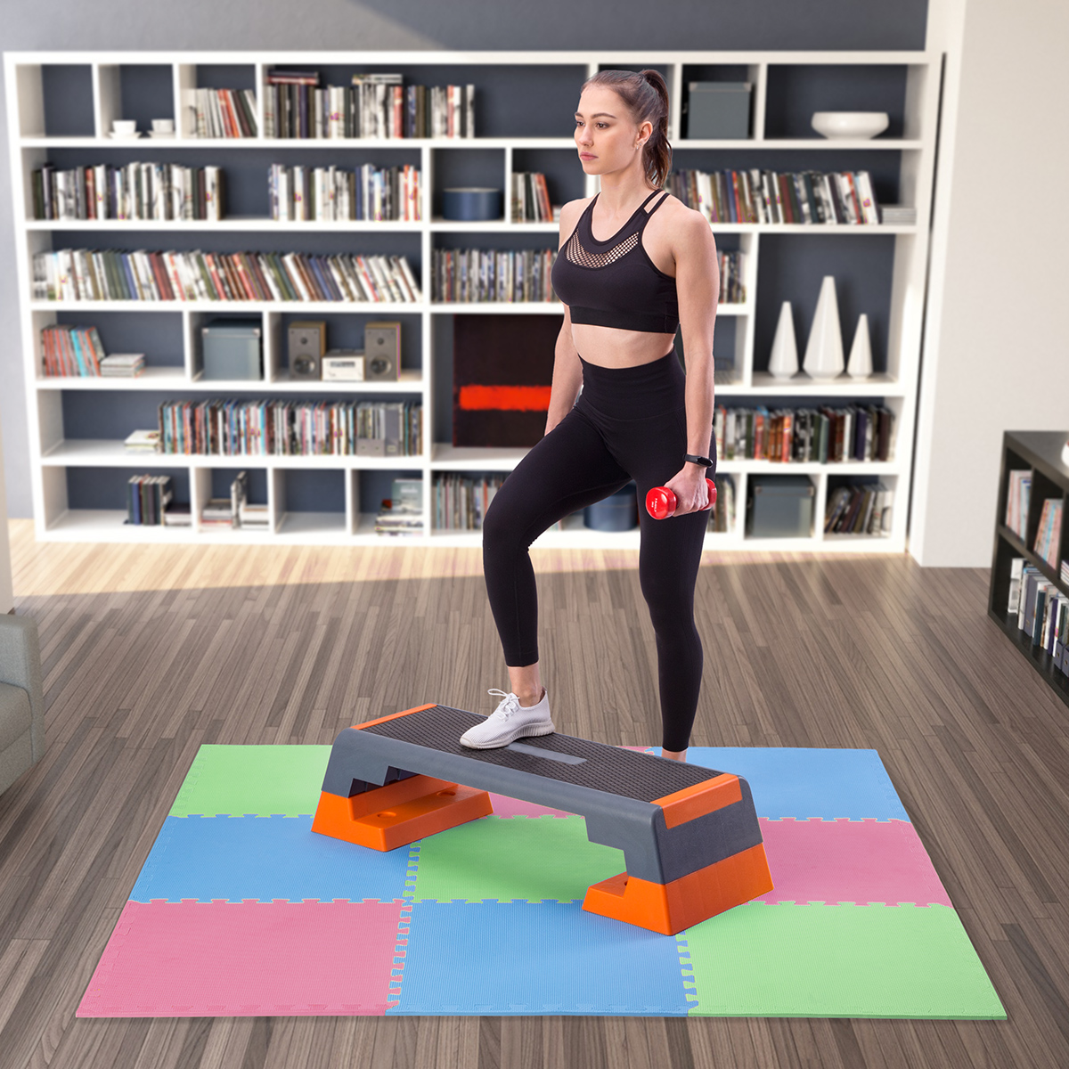 Ochranná puzzle podložka ONE Fitness MP10 zelená-modrá-červená