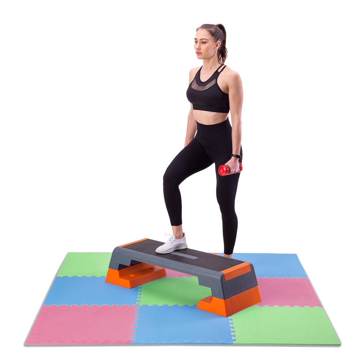 Ochranná puzzle podložka ONE Fitness MP10 zelená-modrá-červená
