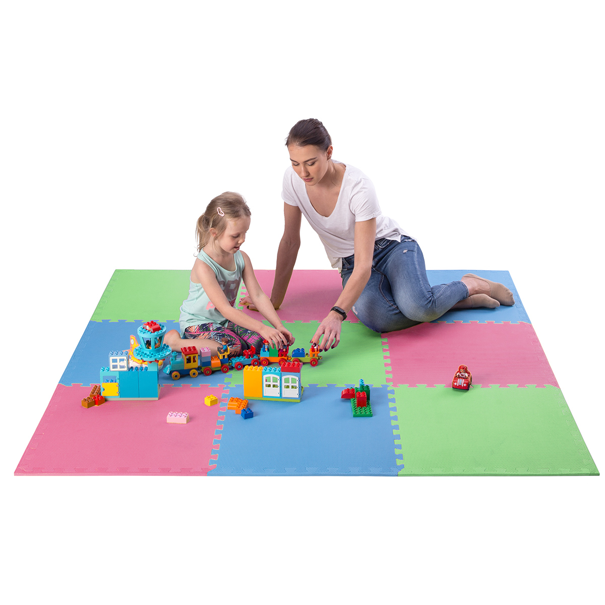 Ochranná puzzle podložka ONE Fitness MP10 zelená-modrá-červená