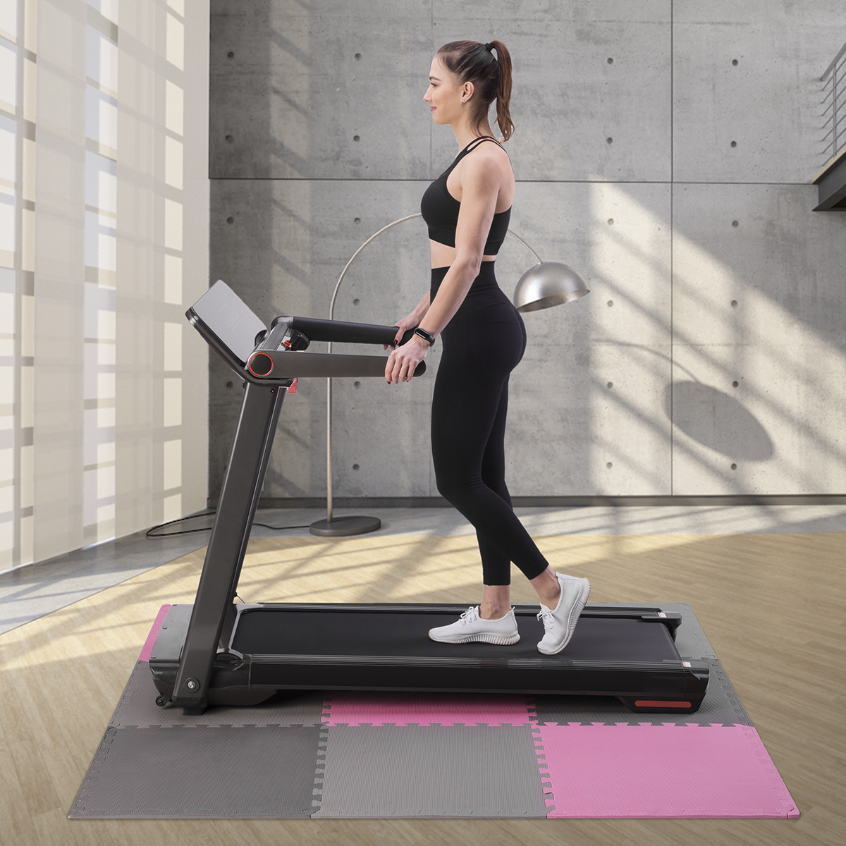 Ochranná puzzle podložka ONE Fitness MP10 růžovo-šedá