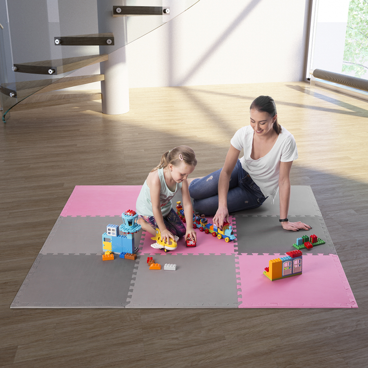 Ochranná puzzle podložka ONE Fitness MP10 růžovo-šedá