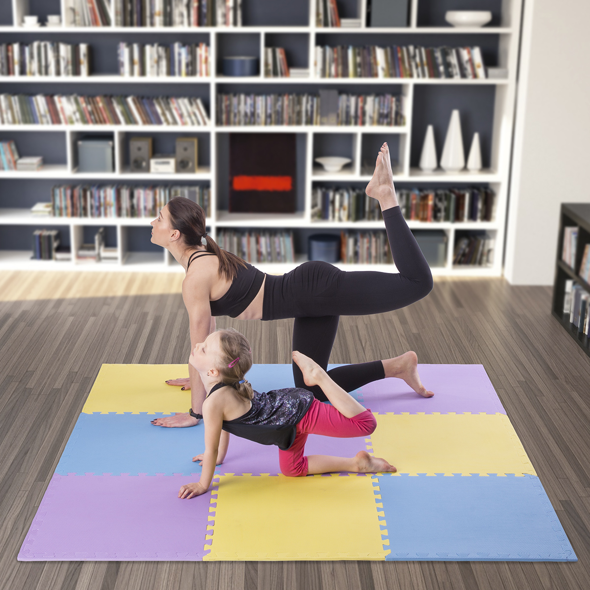 Ochranná puzzle podložka ONE Fitness MP10 žlutá-modrá-fialová