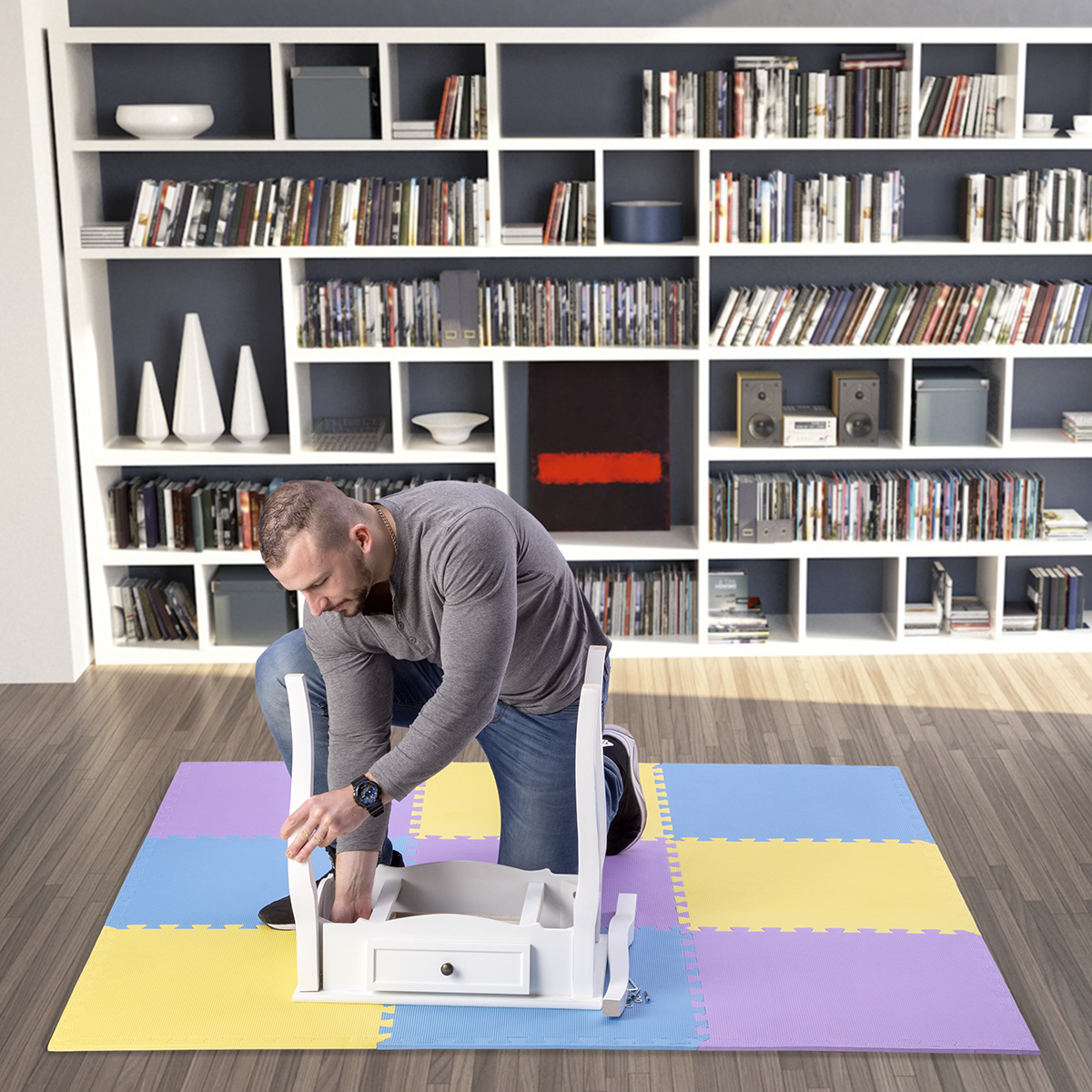 Ochranná puzzle podložka ONE Fitness MP10 žlutá-modrá-fialová