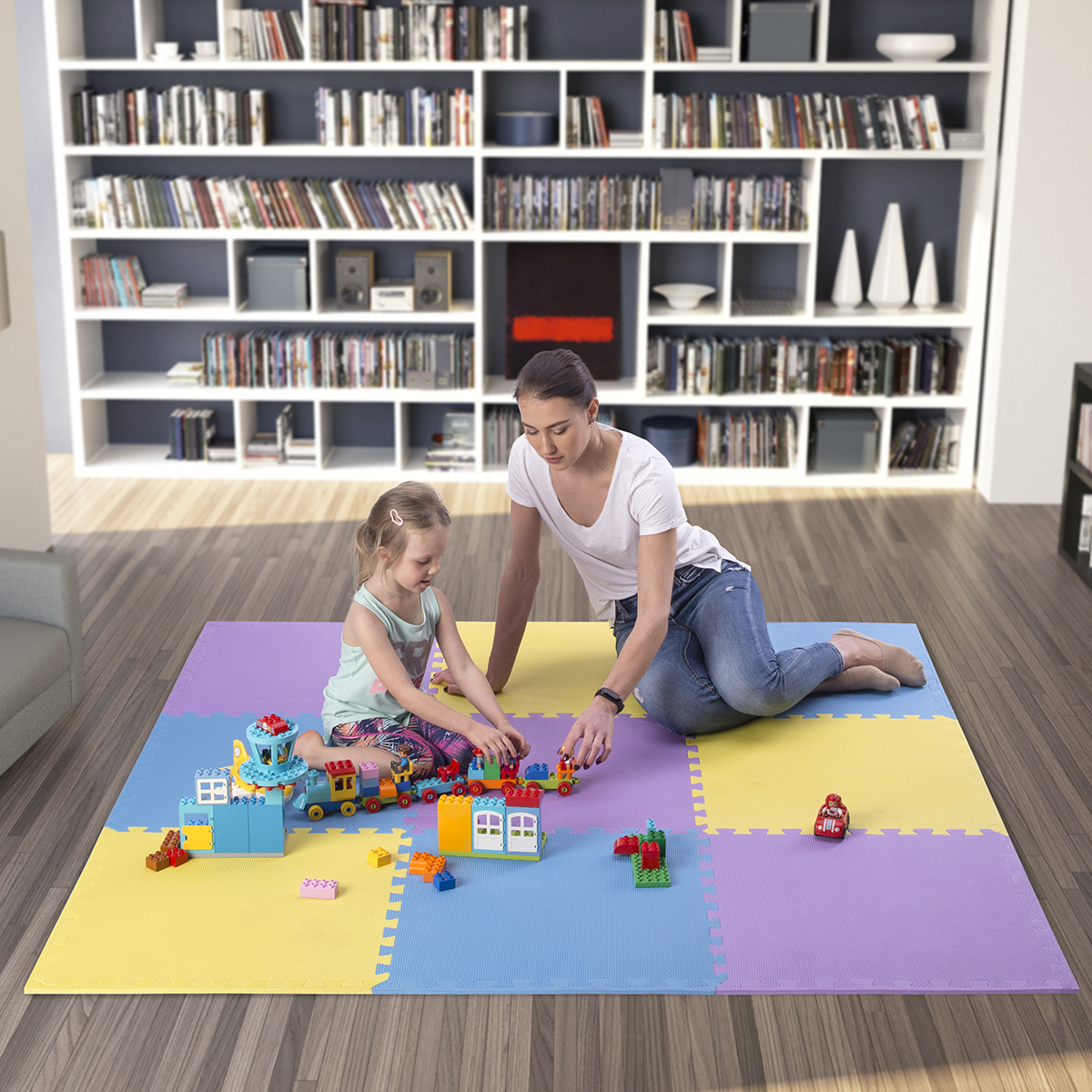 Ochranná puzzle podložka ONE Fitness MP10 žlutá-modrá-fialová