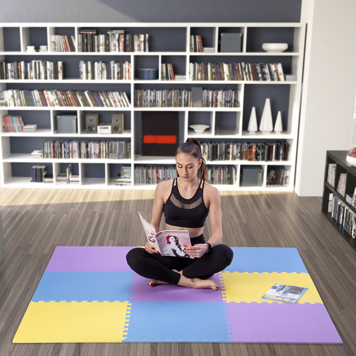 Ochranná puzzle podložka ONE Fitness MP10 žlutá-modrá-fialová