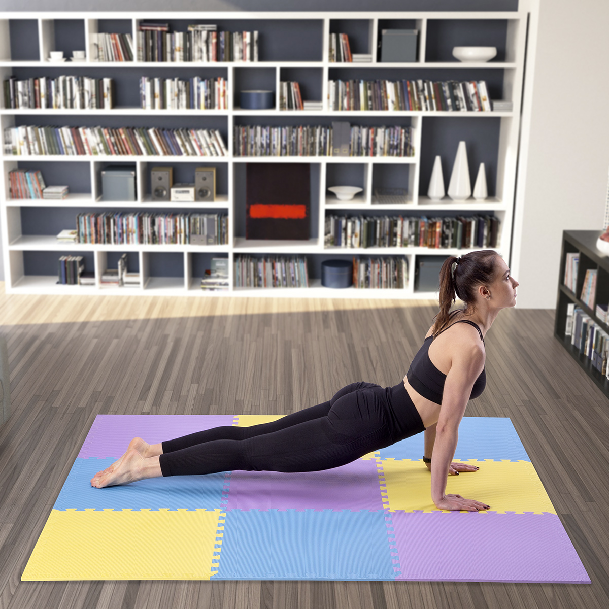 Ochranná puzzle podložka ONE Fitness MP10 žlutá-modrá-fialová