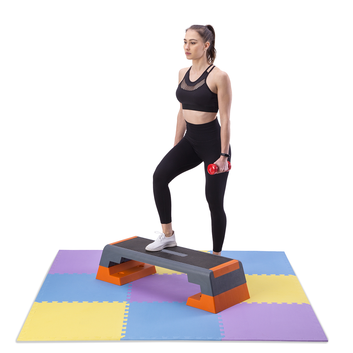 Ochranná puzzle podložka ONE Fitness MP10 žlutá-modrá-fialová