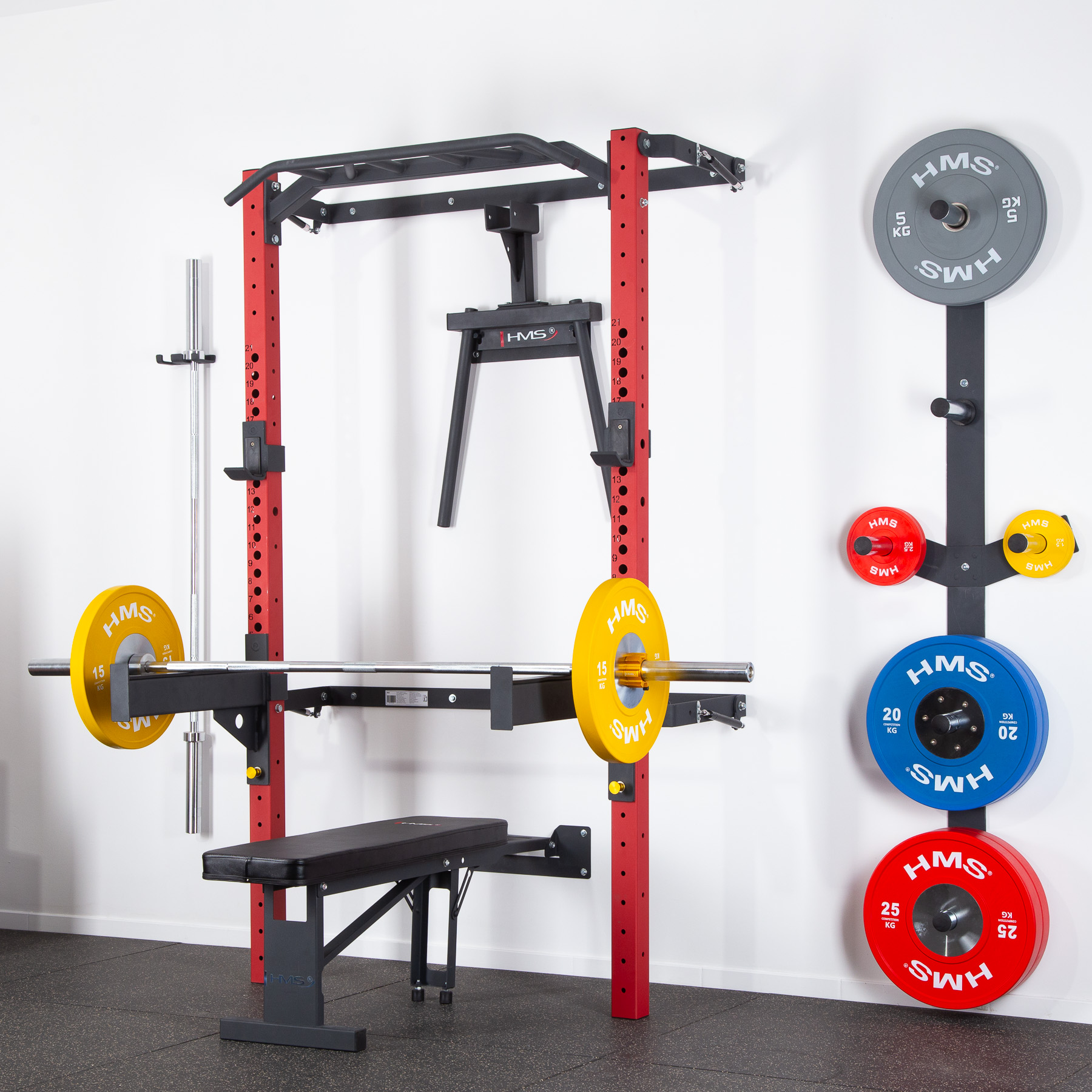 Multifunkční posilovací stojan - Power Rack HMS KLT22 červený