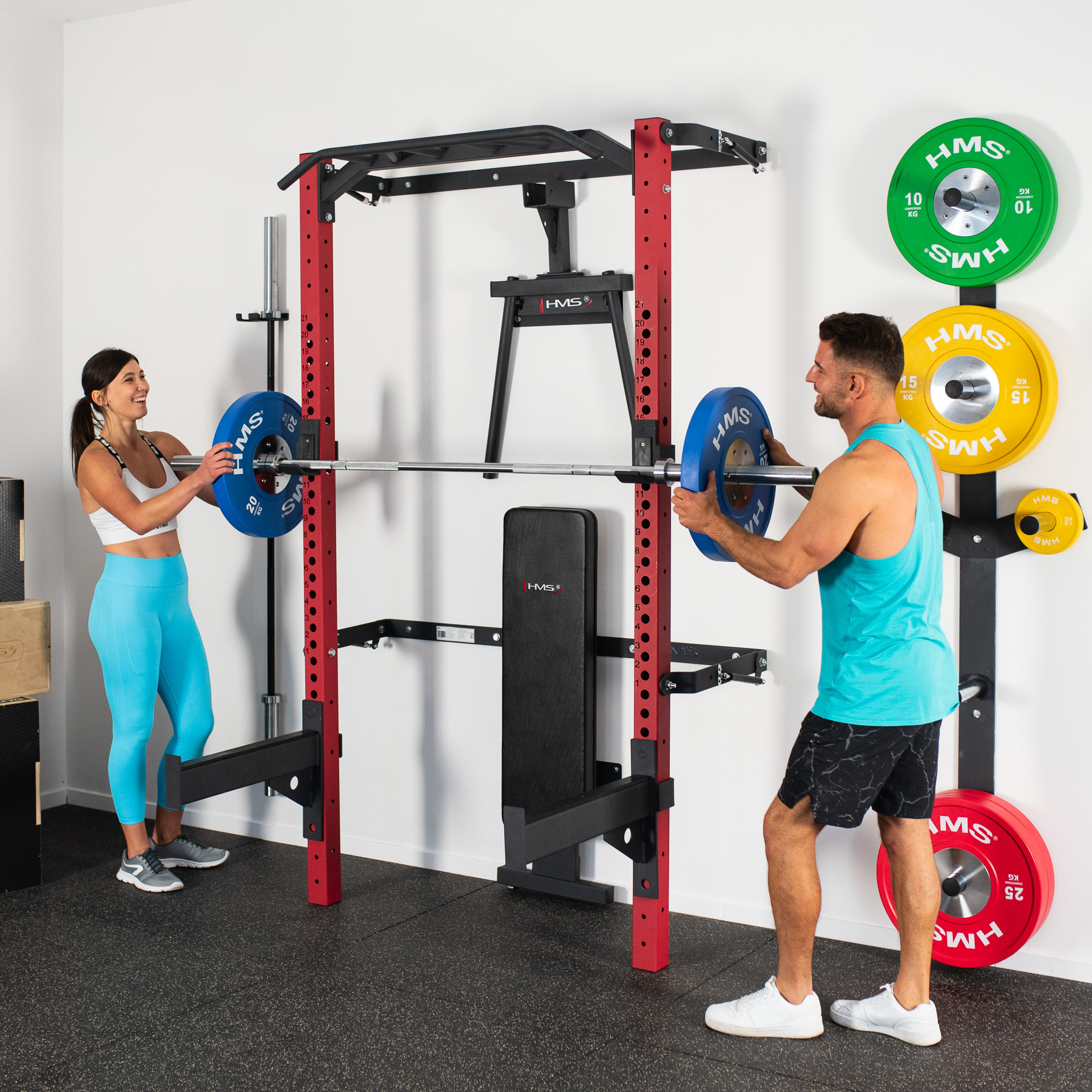 Multifunkční posilovací stojan - Power Rack HMS KLT22 červený