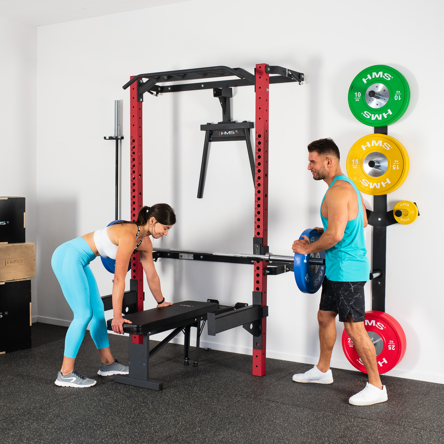 Multifunkční posilovací stojan - Power Rack HMS KLT22 červený