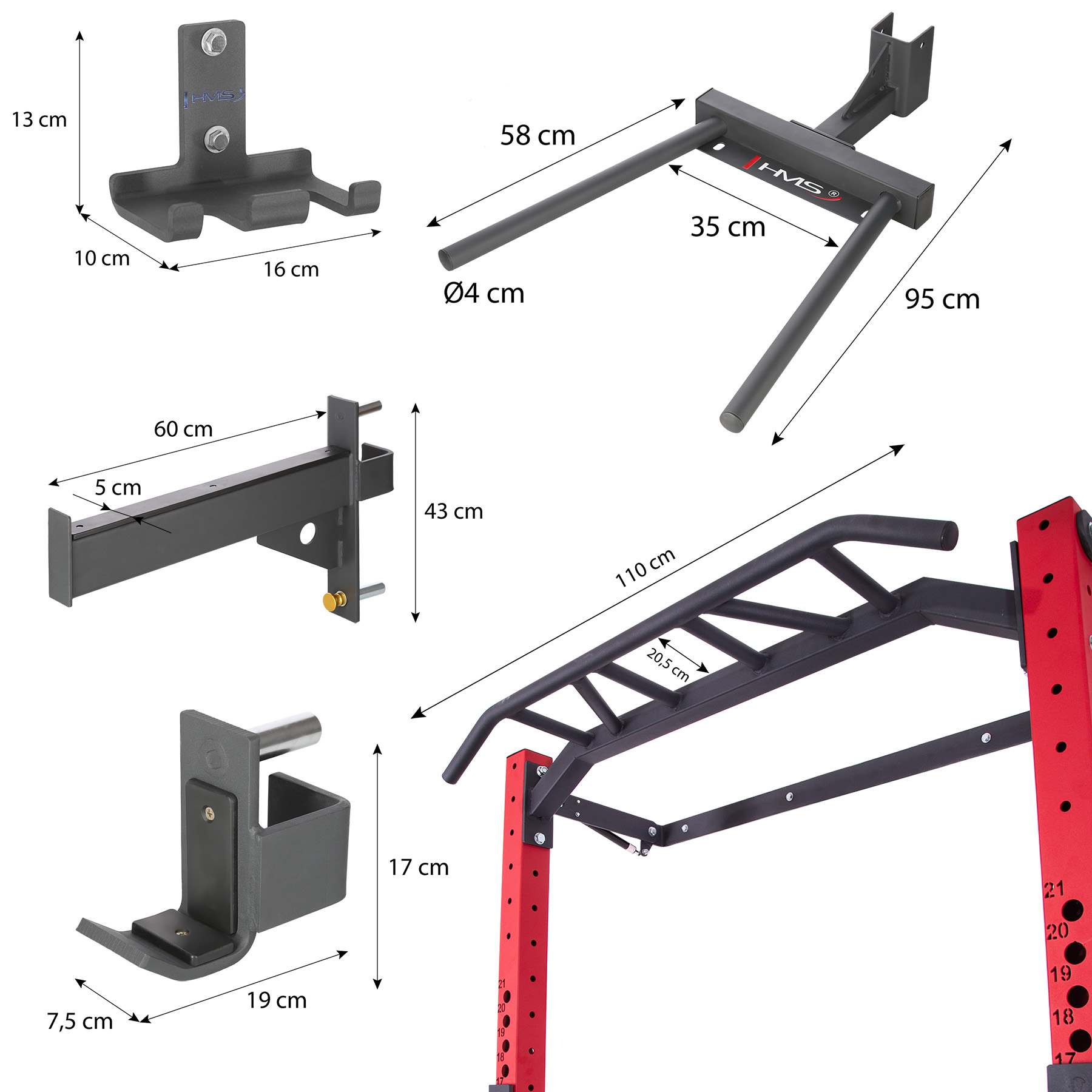 Multifunkční posilovací stojan - Power Rack HMS KLT22 červený