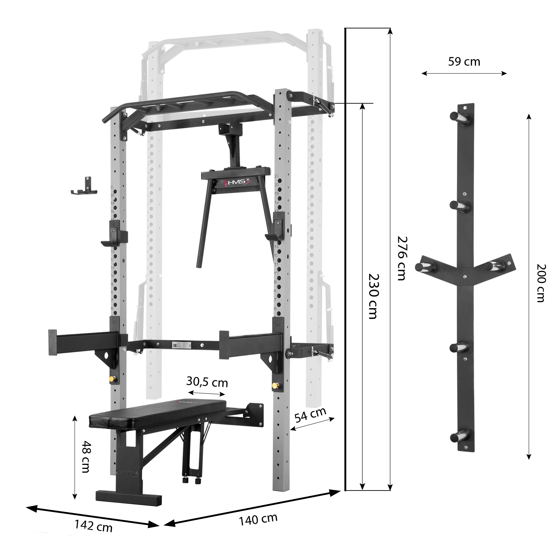 Multifunkční posilovací stojan - Power Rack HMS KLT22 šedý