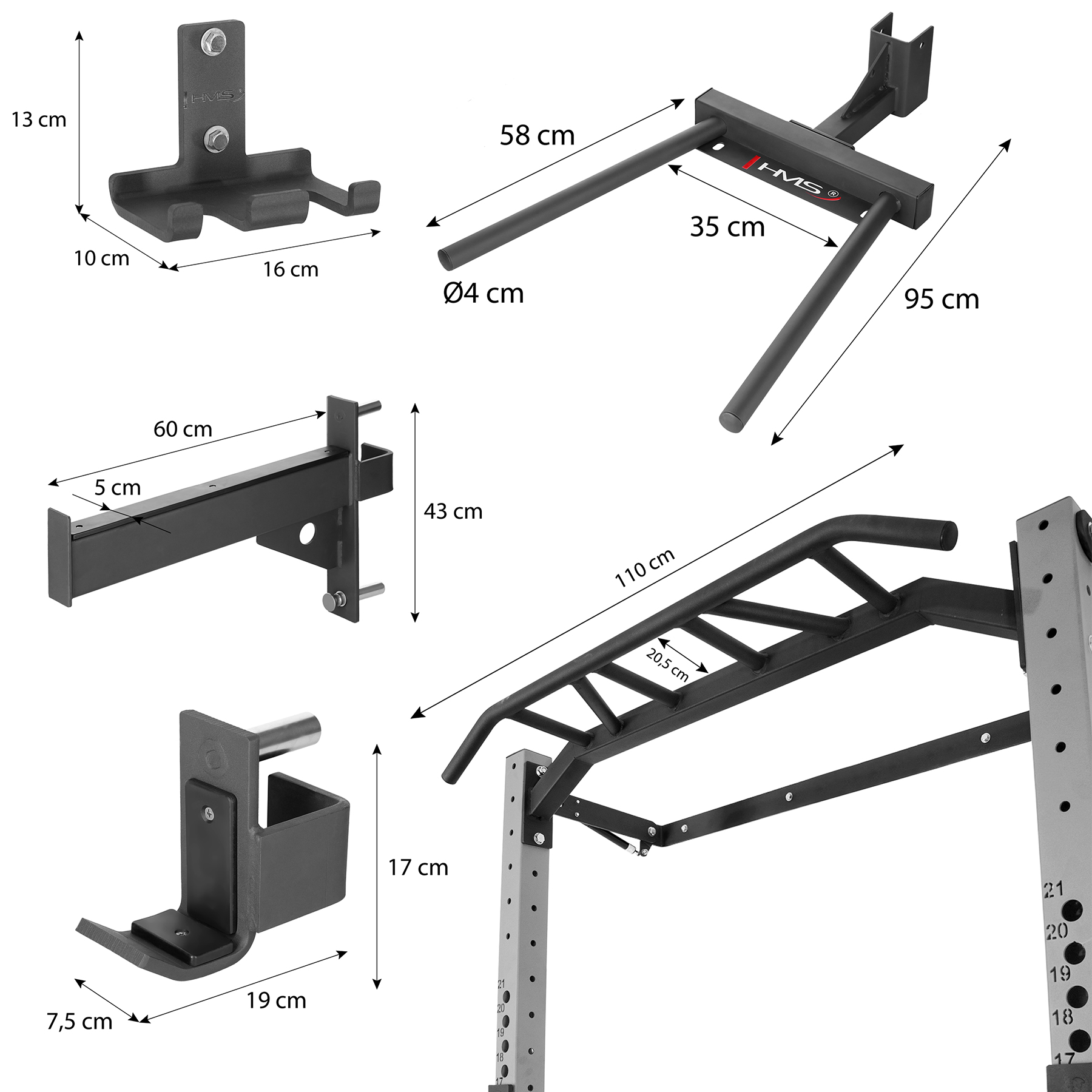 Multifunkční posilovací stojan - Power Rack HMS KLT22 šedý
