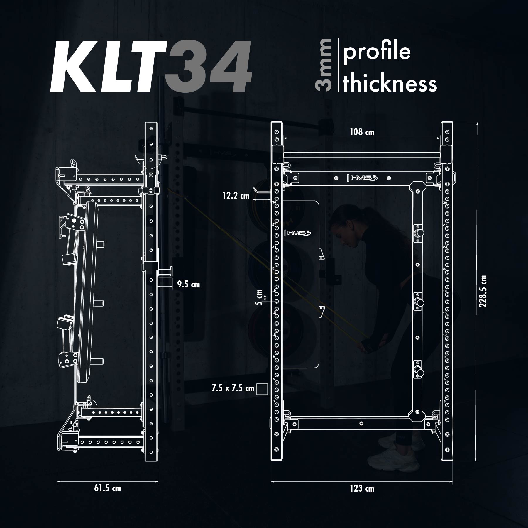 Multifunkční skládací posilovací stojan - Power Rack HMS KLT34 šedý