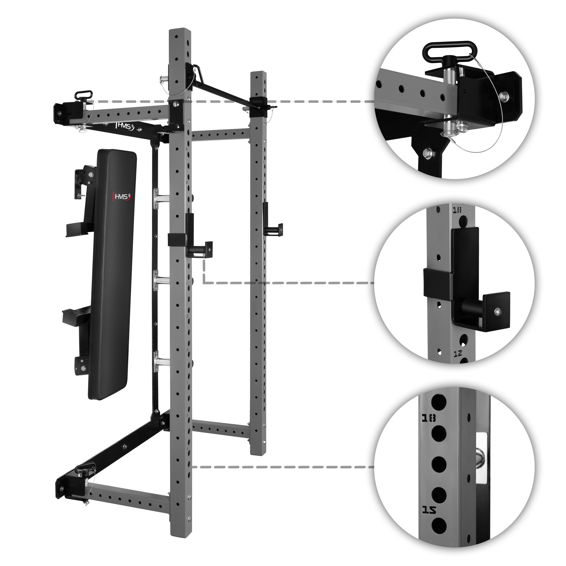 Multifunkční skládací posilovací stojan - Power Rack HMS KLT34 šedý