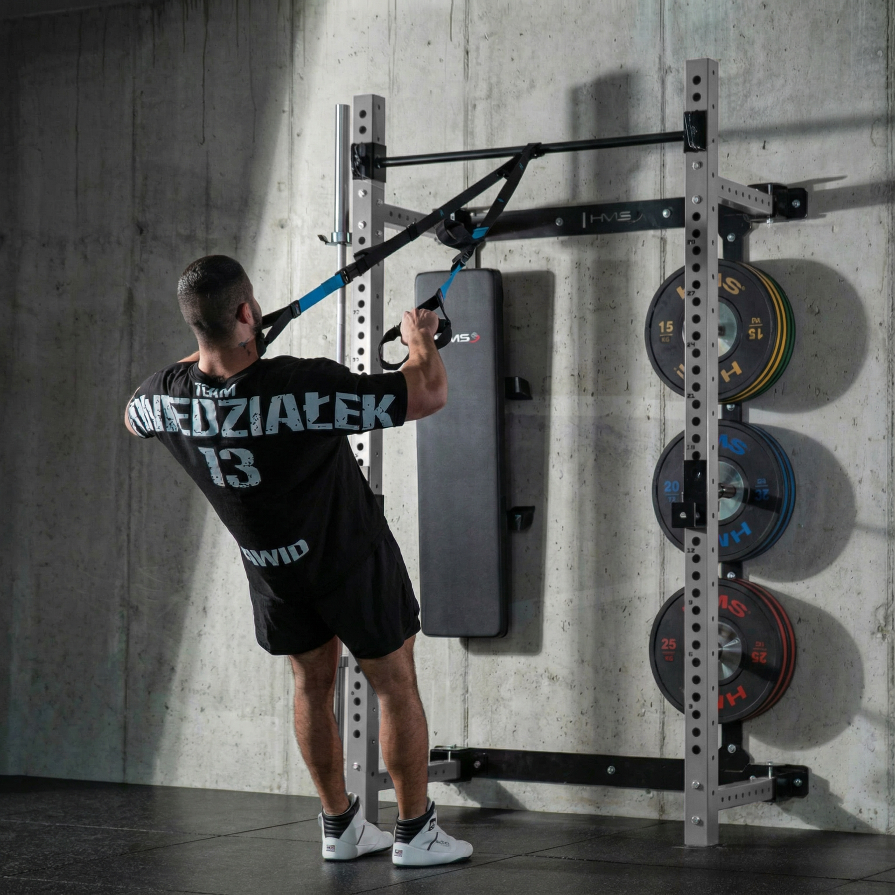 Multifunkční skládací posilovací stojan - Power Rack HMS KLT34 šedý