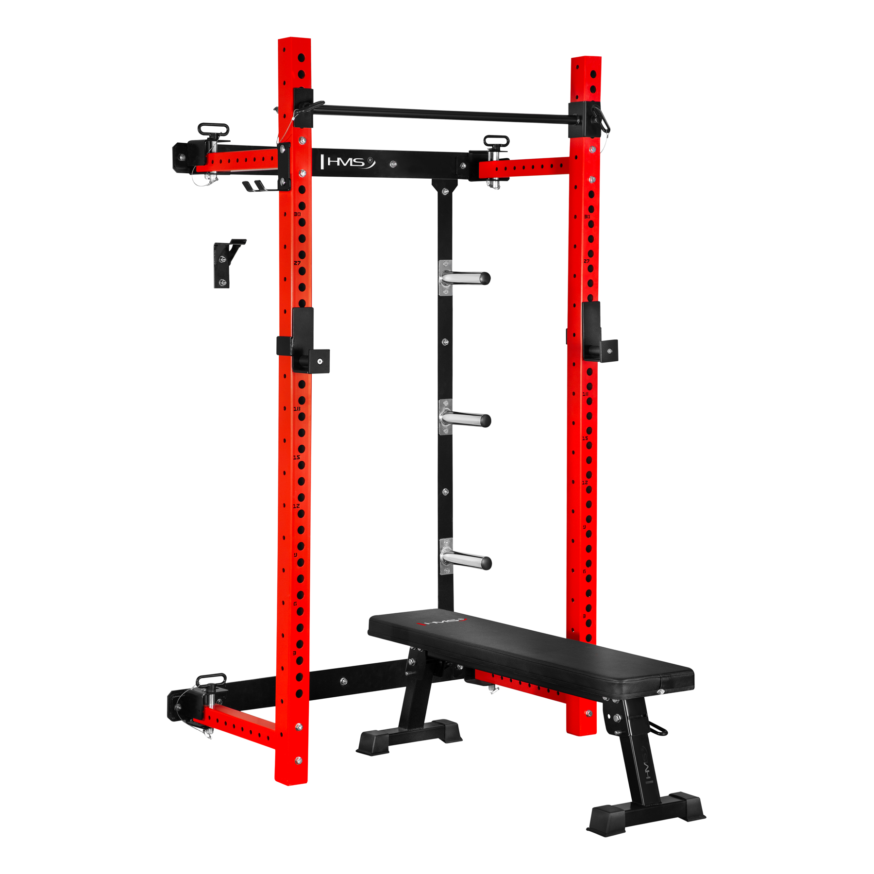 Multifunkční skládací posilovací stojan - Power Rack HMS KLT34 červený