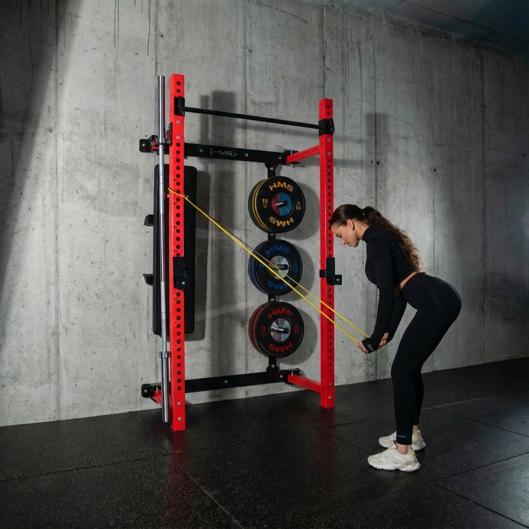 Multifunkční skládací posilovací stojan - Power Rack HMS KLT34 červený