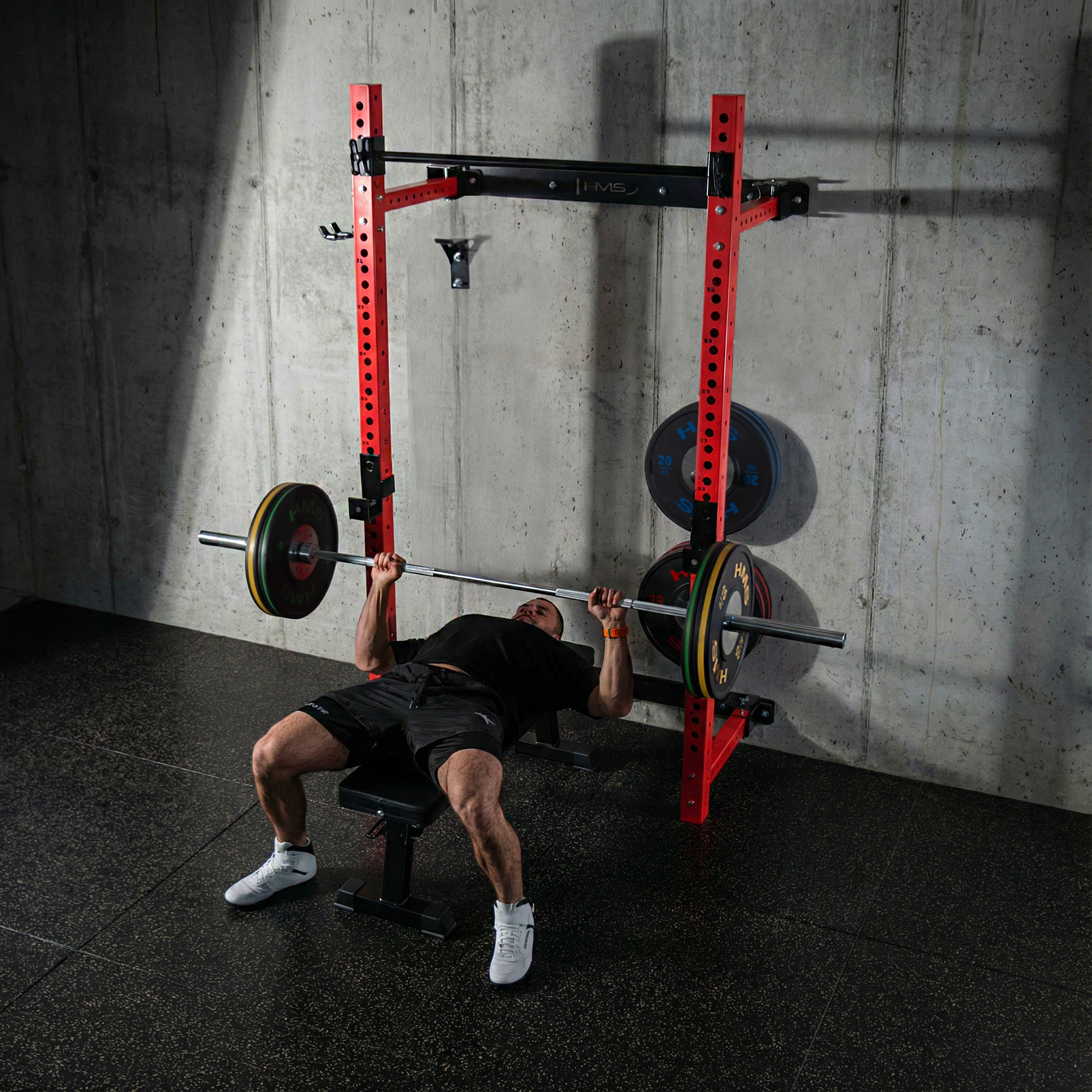 Multifunkční skládací posilovací stojan - Power Rack HMS KLT34 červený