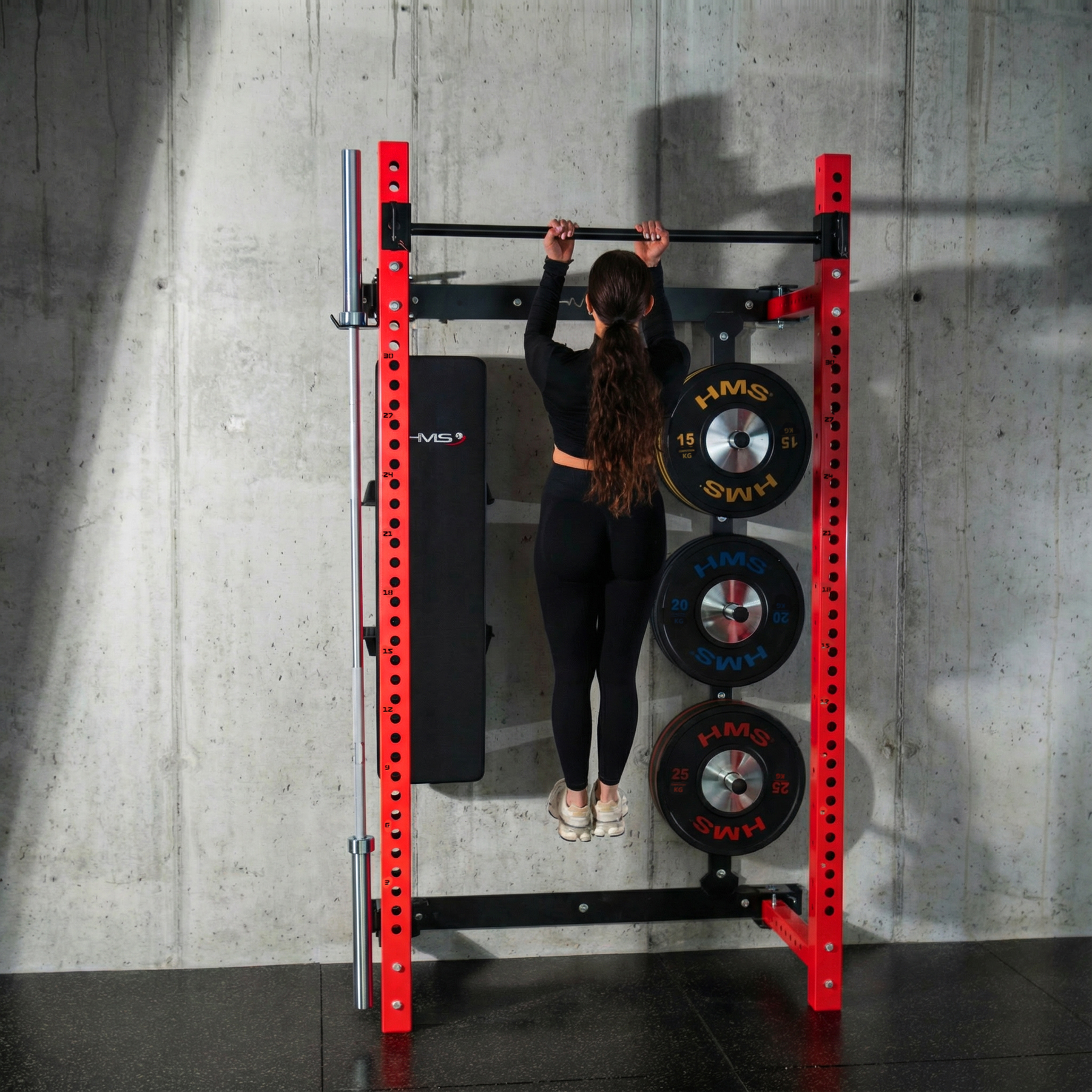 Multifunkční skládací posilovací stojan - Power Rack HMS KLT34 červený