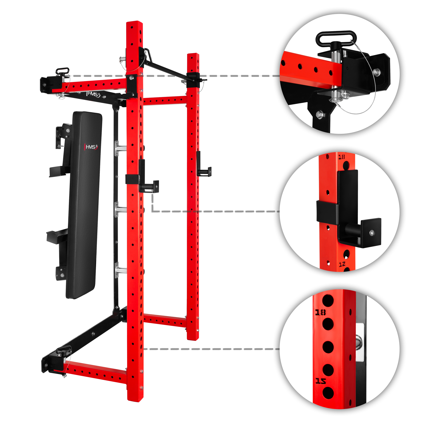 Multifunkční skládací posilovací stojan - Power Rack HMS KLT34 červený