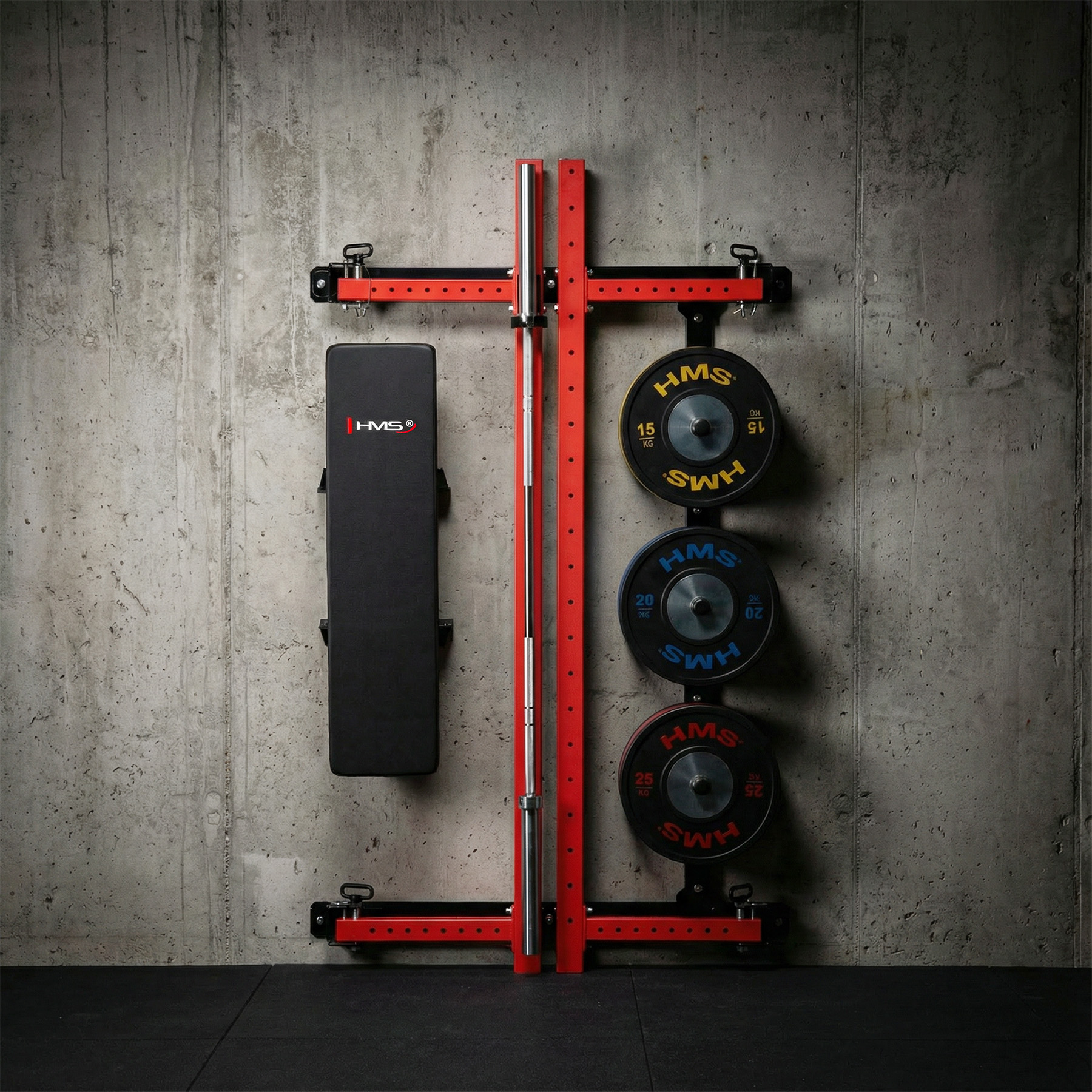 Multifunkční skládací posilovací stojan - Power Rack HMS KLT34 červený