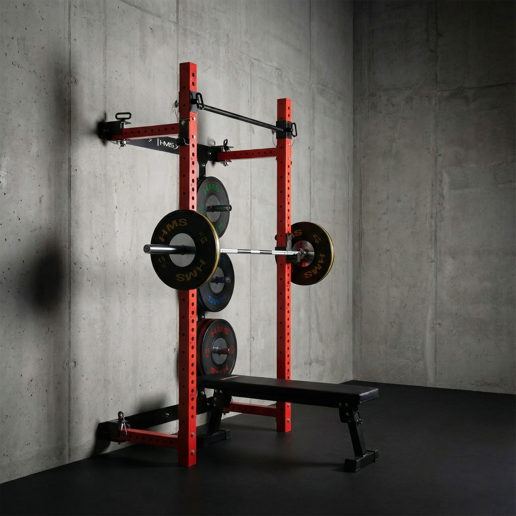 Multifunkční skládací posilovací stojan - Power Rack HMS KLT34 červený