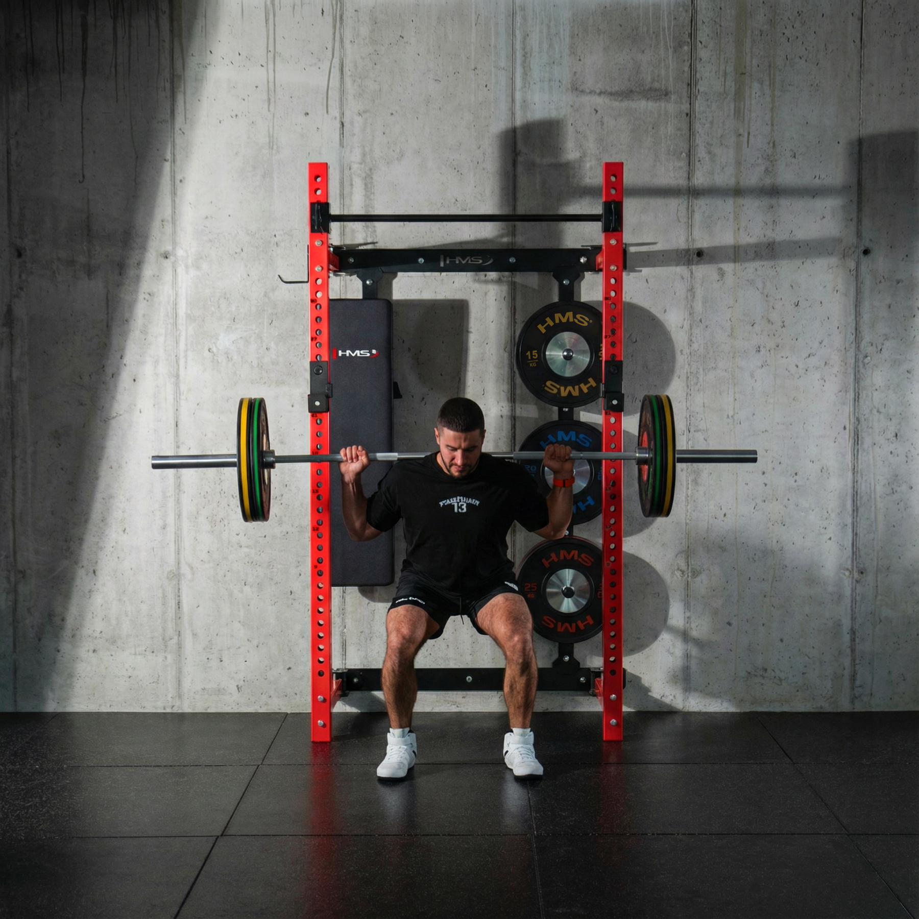 Multifunkční skládací posilovací stojan - Power Rack HMS KLT34 červený