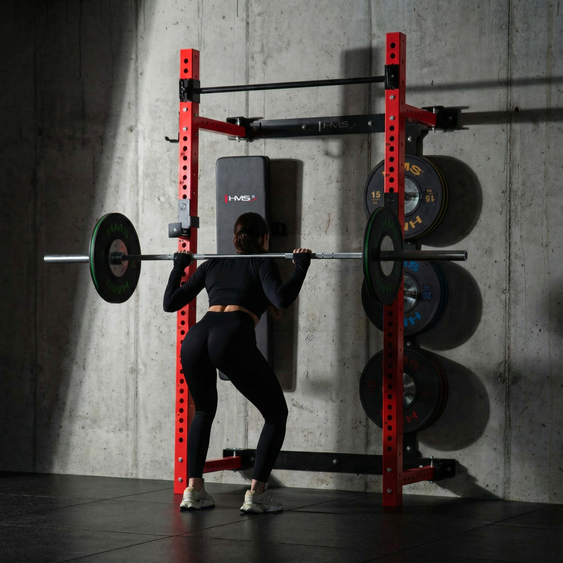 Multifunkční skládací posilovací stojan - Power Rack HMS KLT34 červený