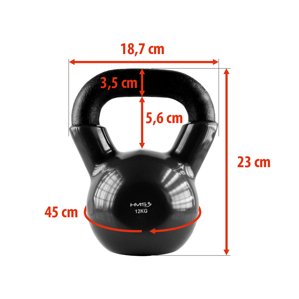 Kettlebell pokrytý vinylem HMS KNV12 12 kg, černý