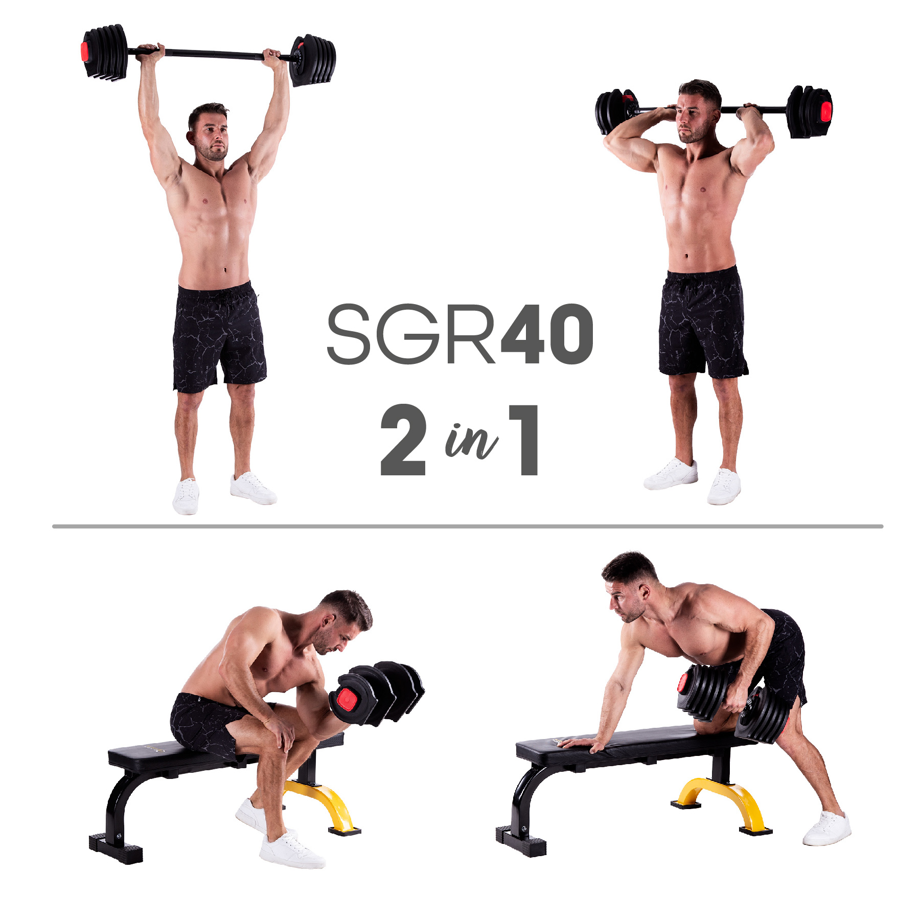 Jednoruční / obouruční variabilní činka HMS SGR40 PRO SET 2v1 40 kg