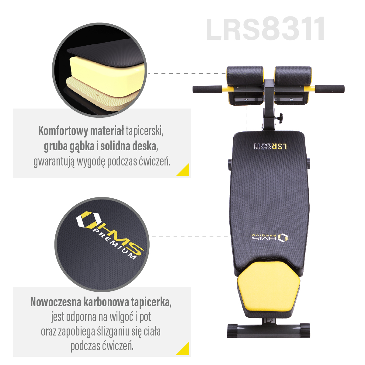 Lavice s hyperextenzí a opěrou HMS Premium LSR8311