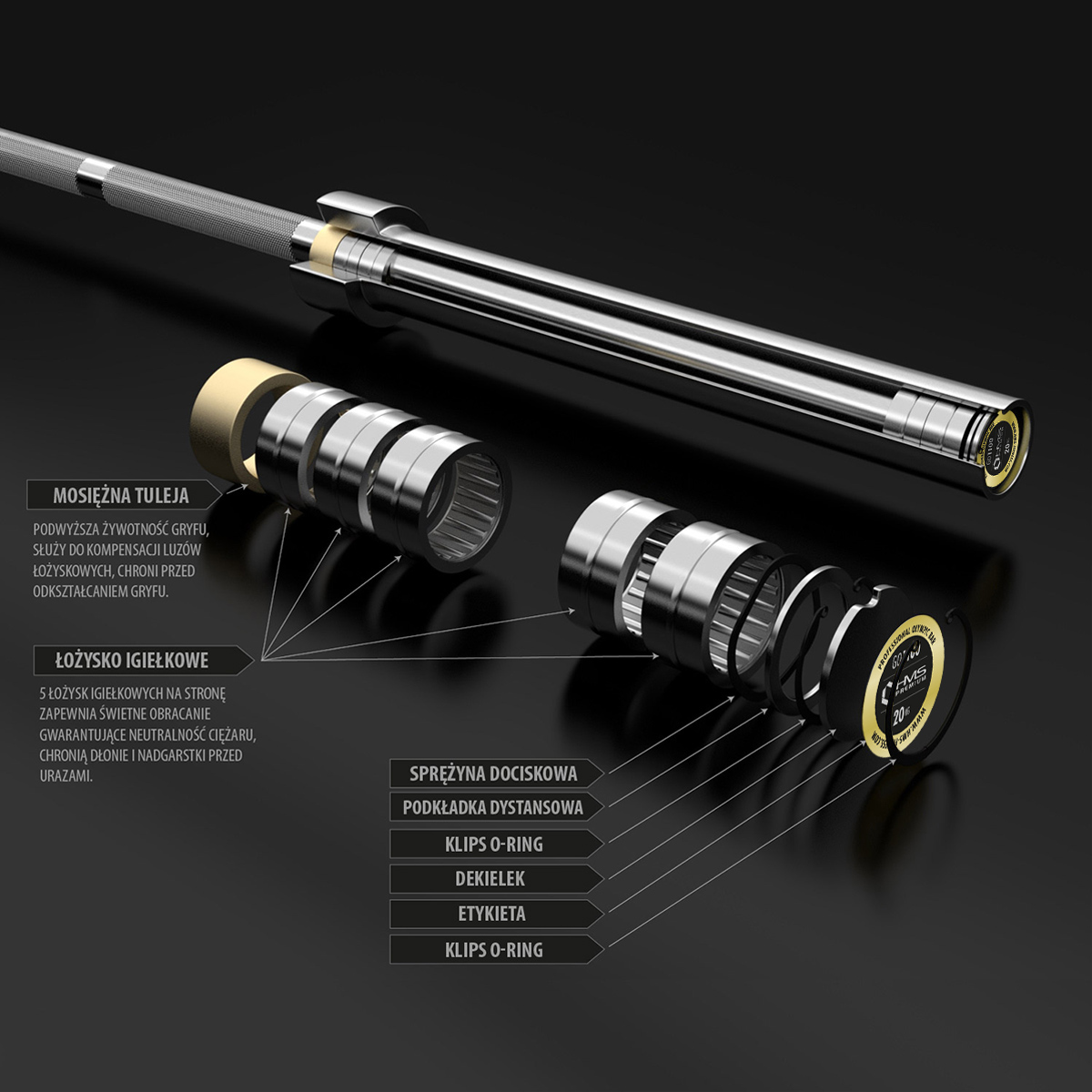 Olympijská osa HMS PREMIUM GO1100 220 cm x 50 mm + rychlouzávěry ZG1500