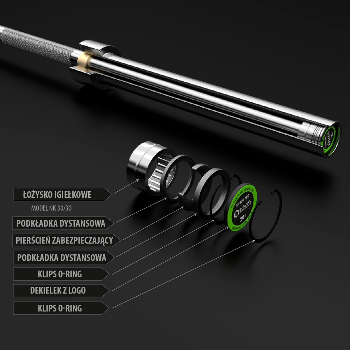 Olympijská obouruční osa HMS GOP220 Pro 220 cm x 50 mm