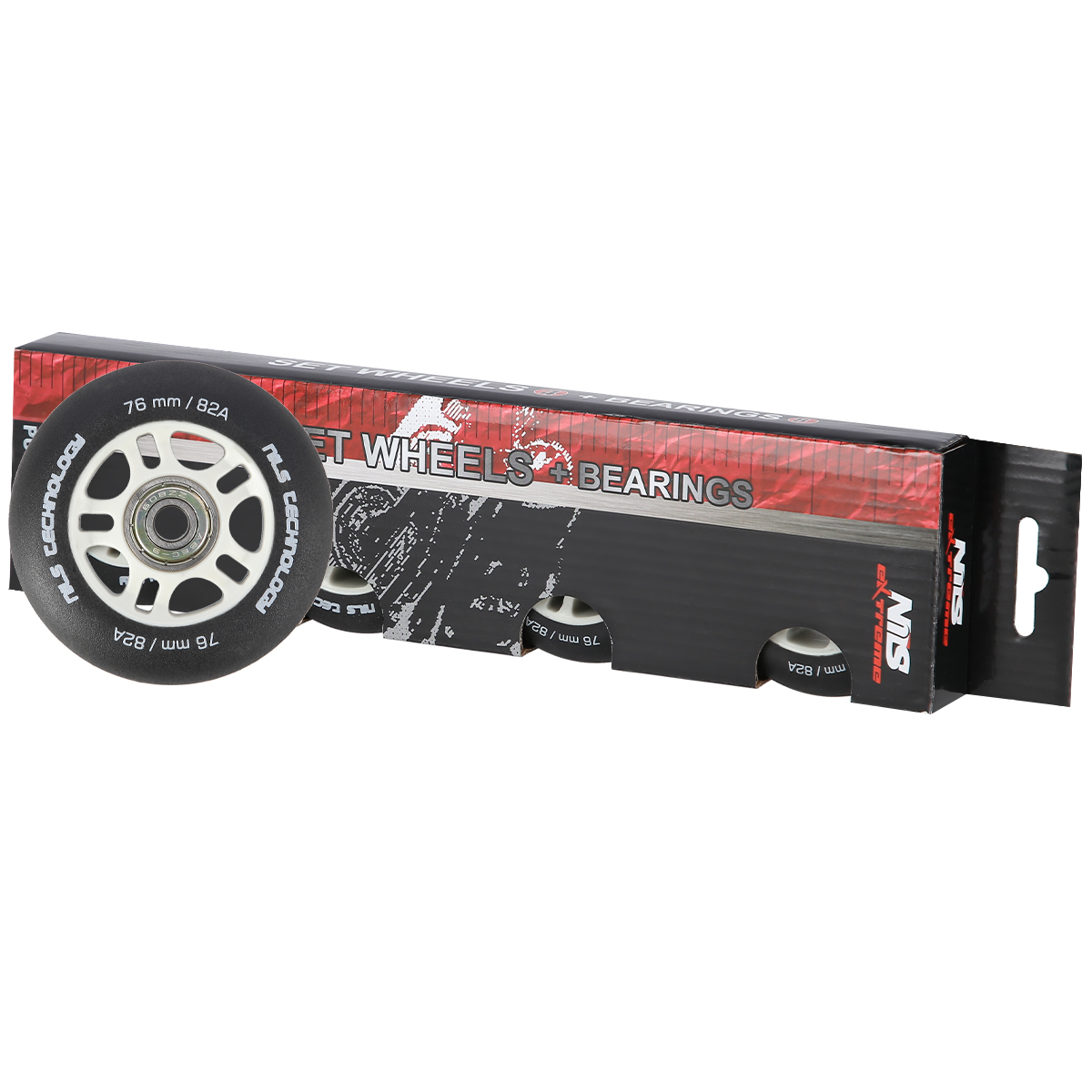 Matná kolečka NILS Extreme PU 76x24 82A s ložisky ABEC 9, černá, 4 ks